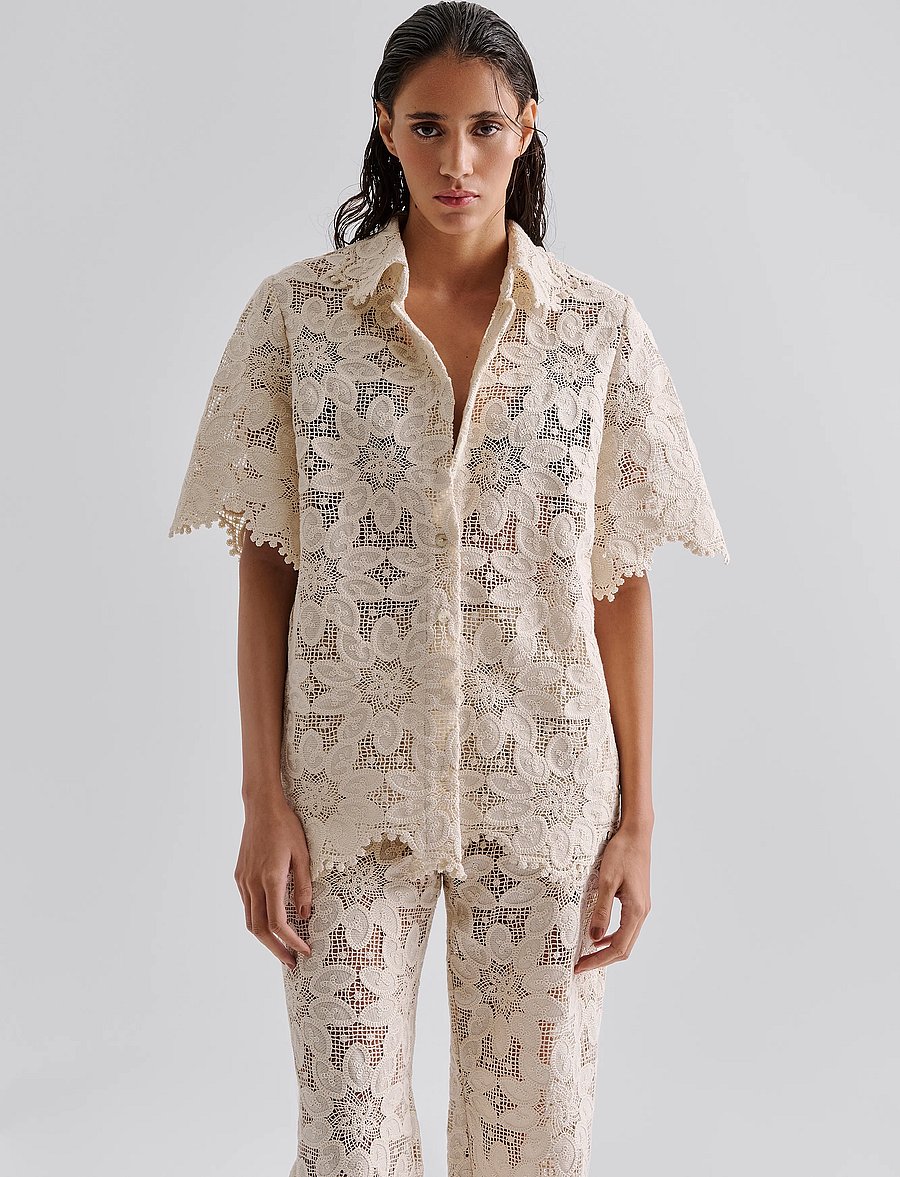 Malina - Ari Guipure Lace shirt - kurzärmlige hemden - sand - 4
