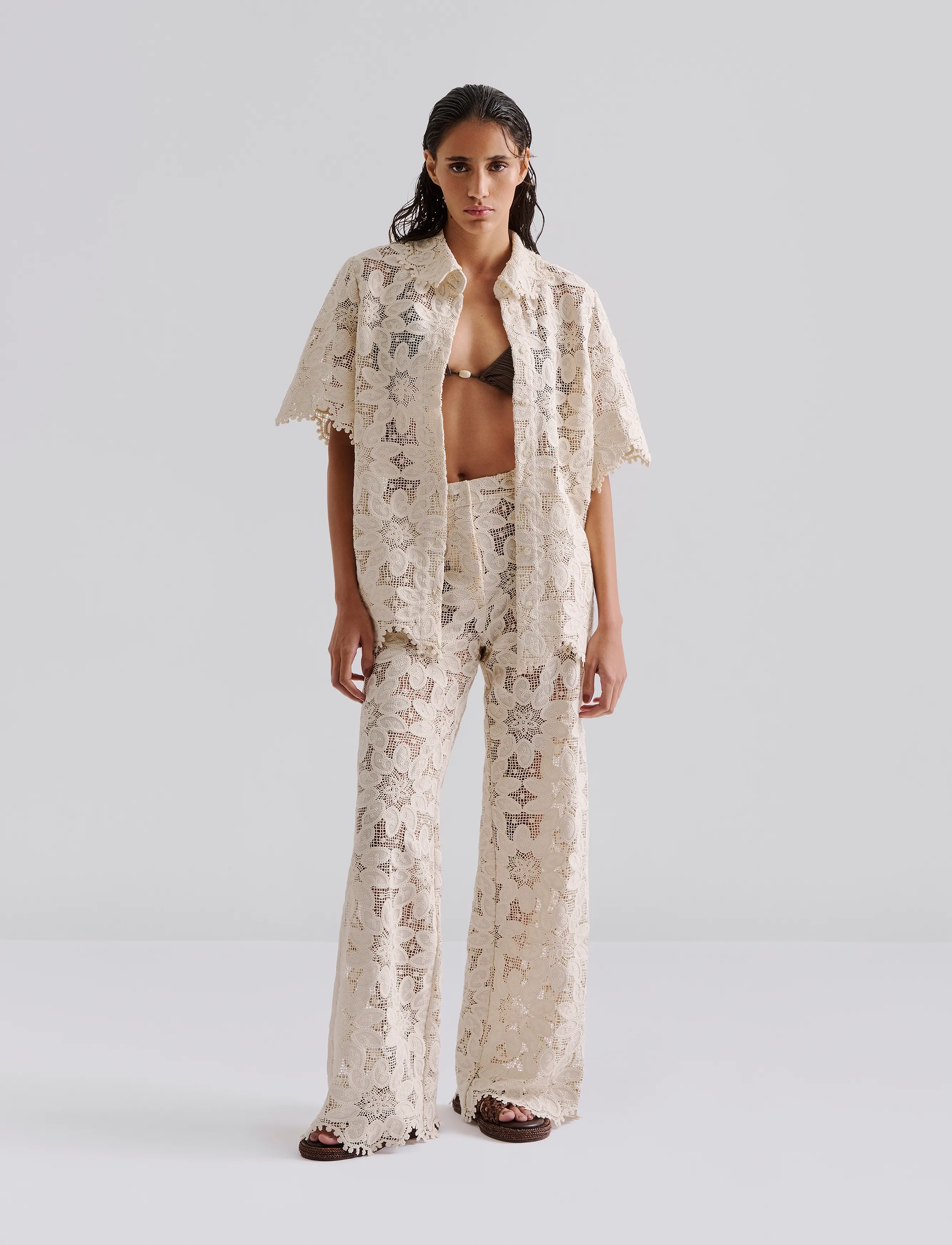 Malina - Ari Guipure Lace shirt - kurzärmlige hemden - sand - 5