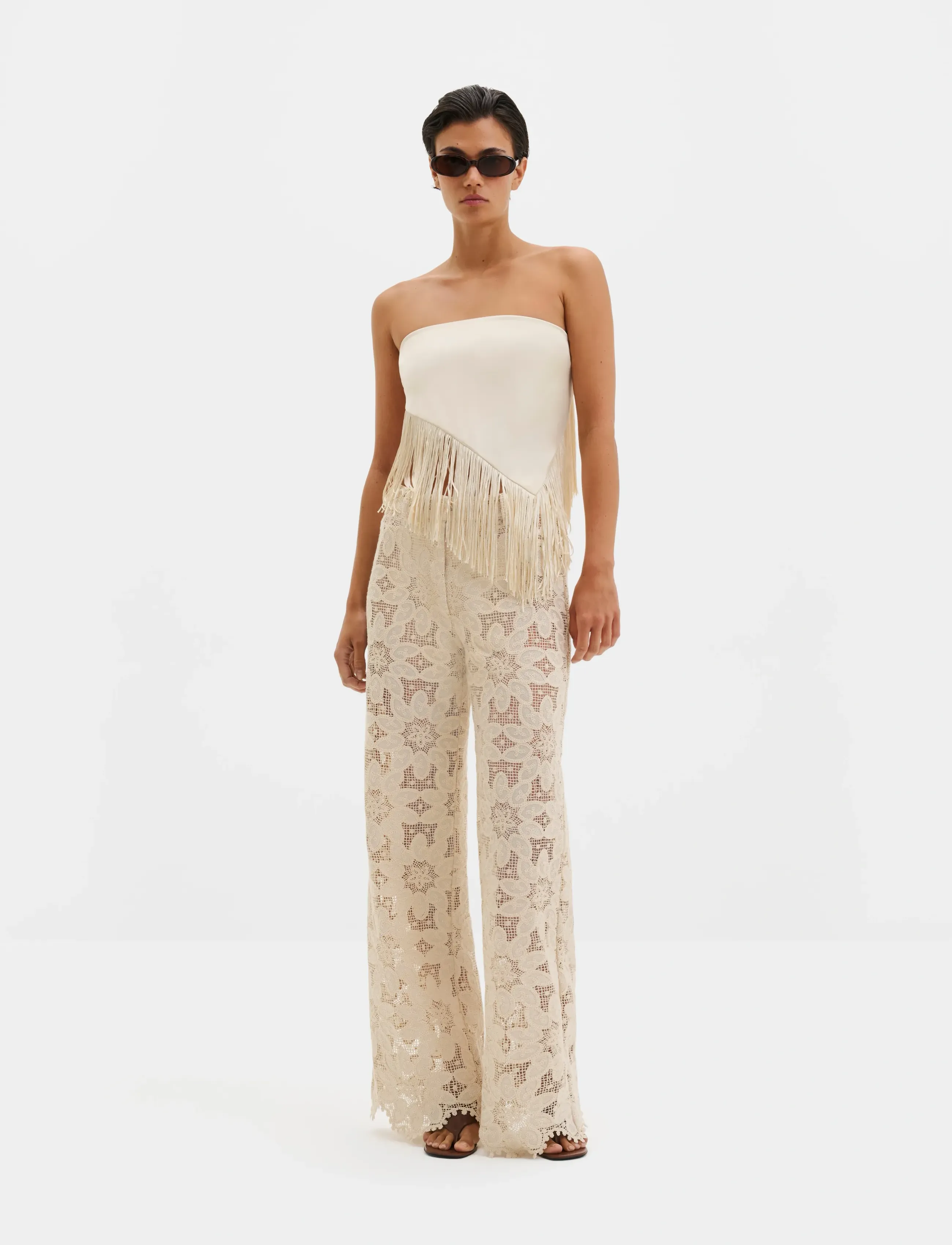 Malina Natalina Guipure Lace Pants, 42, Cream, Bukser > Lige Ben, Dame
