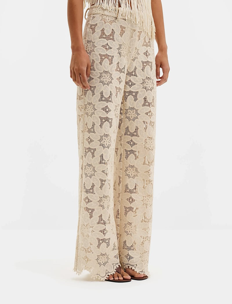 Malina - Natalina Guipure Lace pants - straight leg trousers - sand - 2