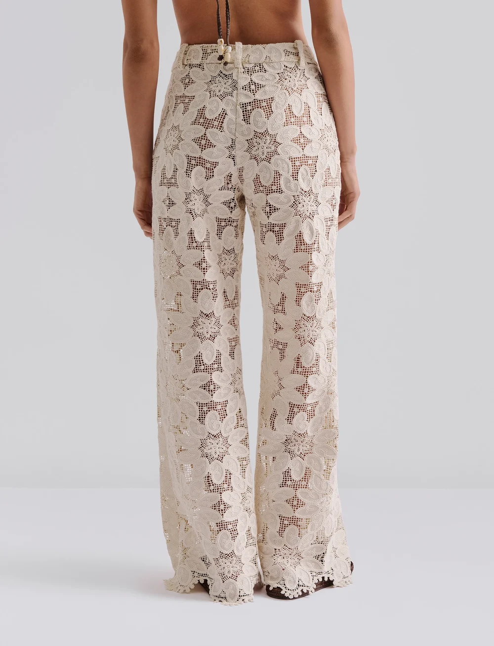 Malina - Natalina Guipure Lace Pants - bukser med lige ben - sand - 3