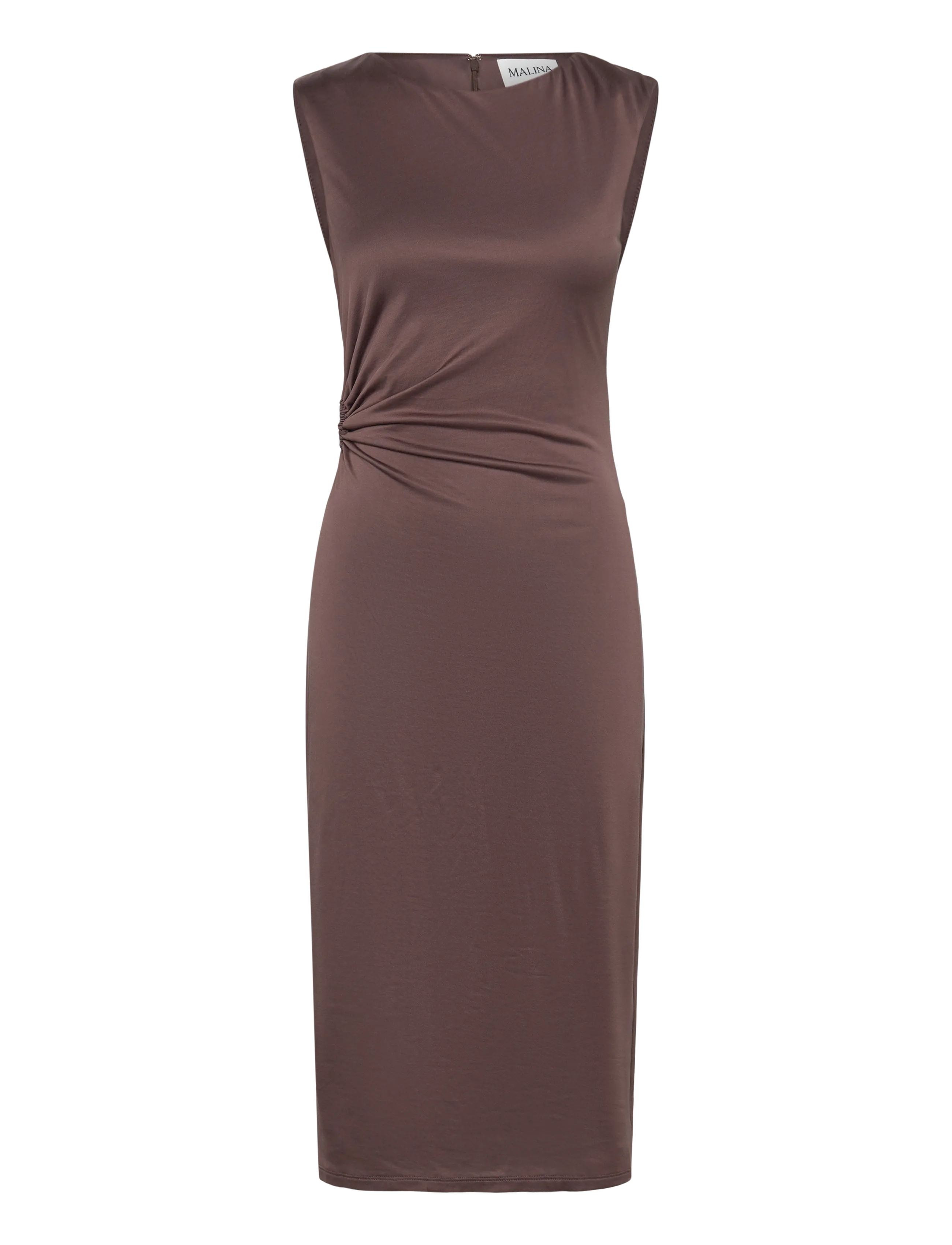 MALINA Marquis Ruched Cut Out Jersey Midi Kleid Braun - XL - Damen