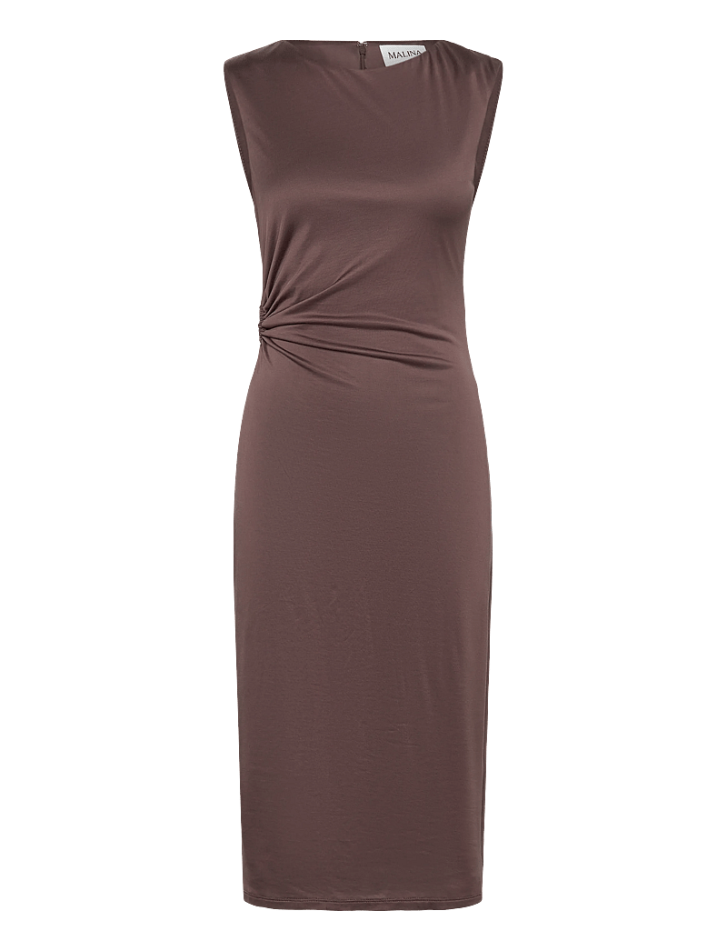 Malina - Marquis Ruched Cut Out Jersey Midi Dress - cocktailkjoler - chocolate - 1