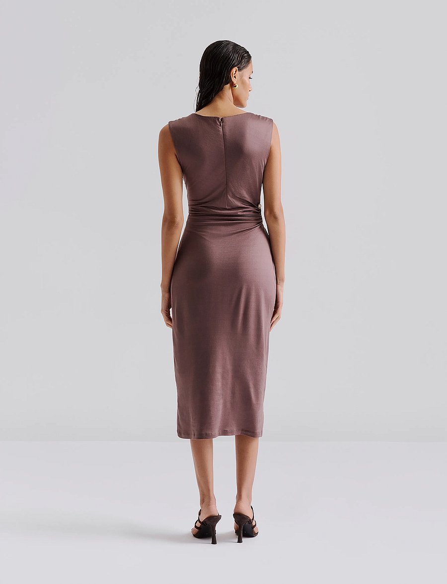 Malina - Marquis Ruched Cut Out Jersey Midi Dress - robes de cocktail - chocolate - 4