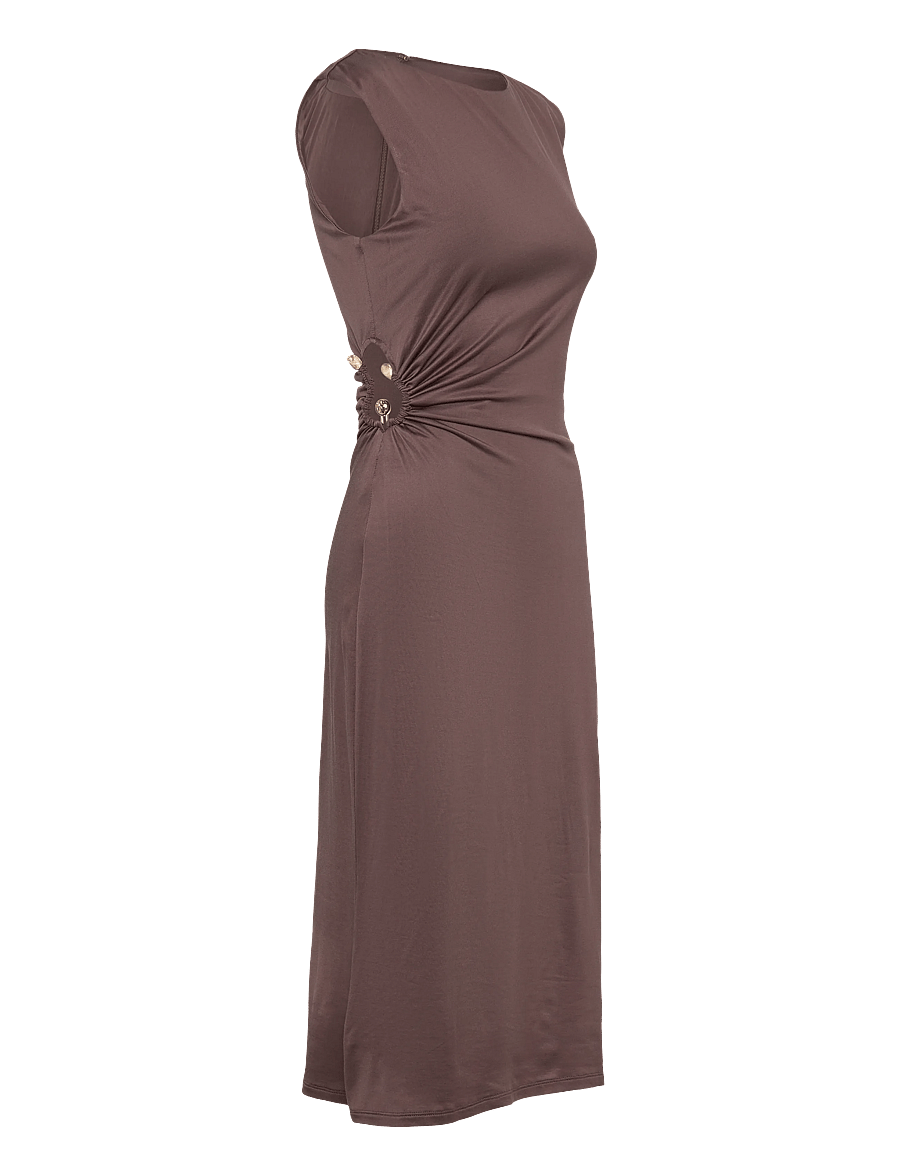 Malina - Marquis Ruched Cut Out Jersey Midi Dress - robes de cocktail - chocolate - 3