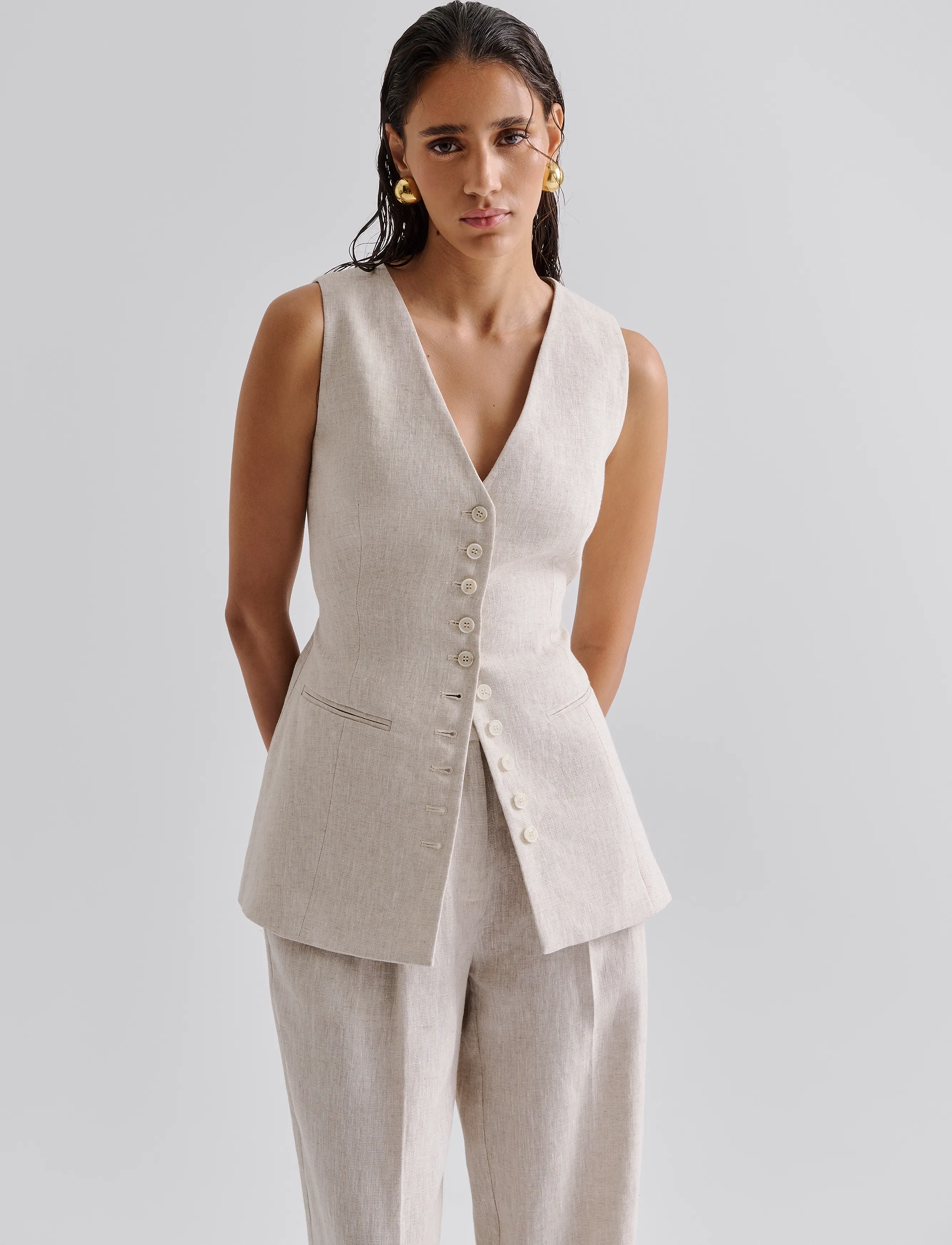 Malina Cielo Linen Vest, 36, Blazer, Creme - Sleeveless Frauen