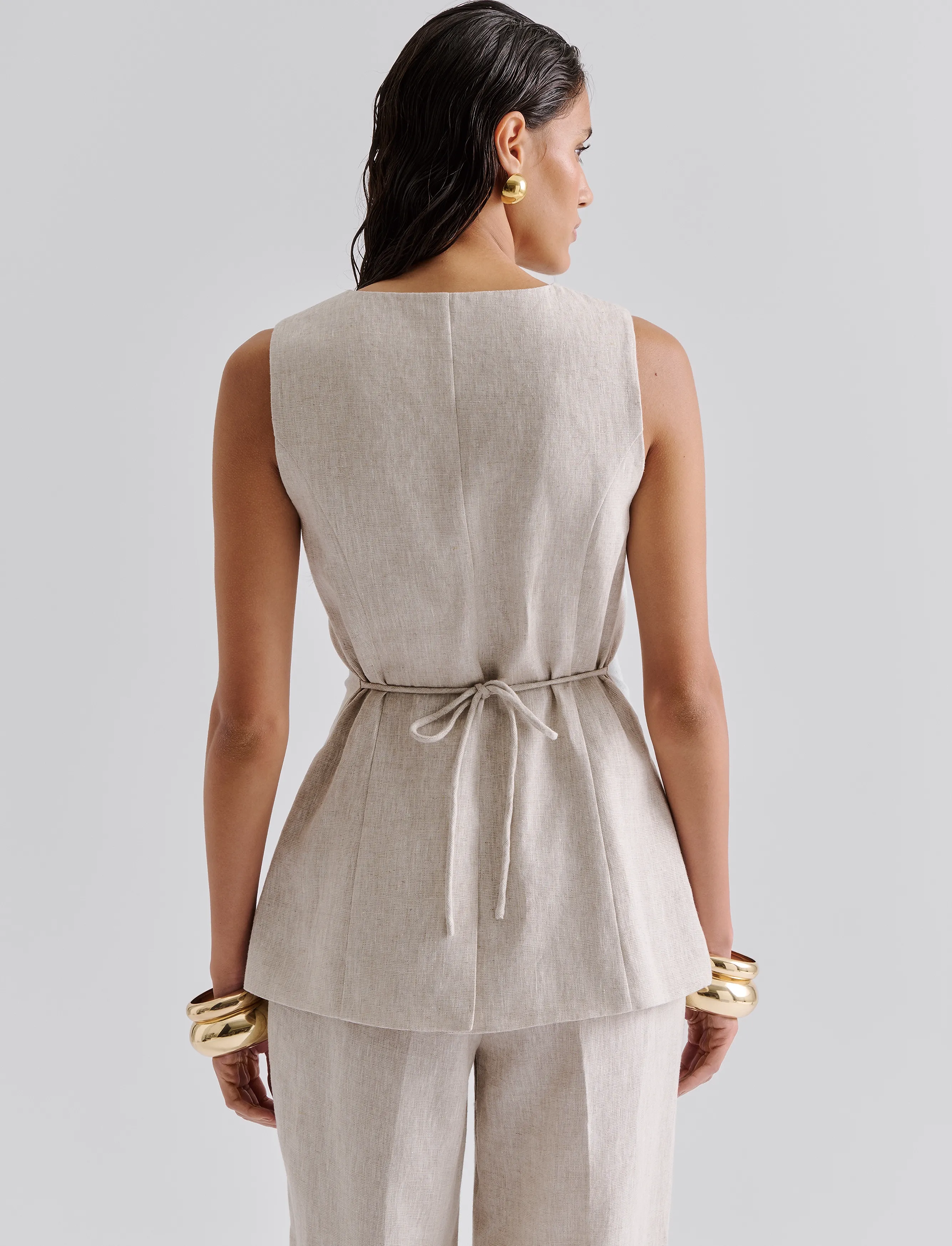 Malina - Cielo Linen Vest - waistcoats - sand - 3