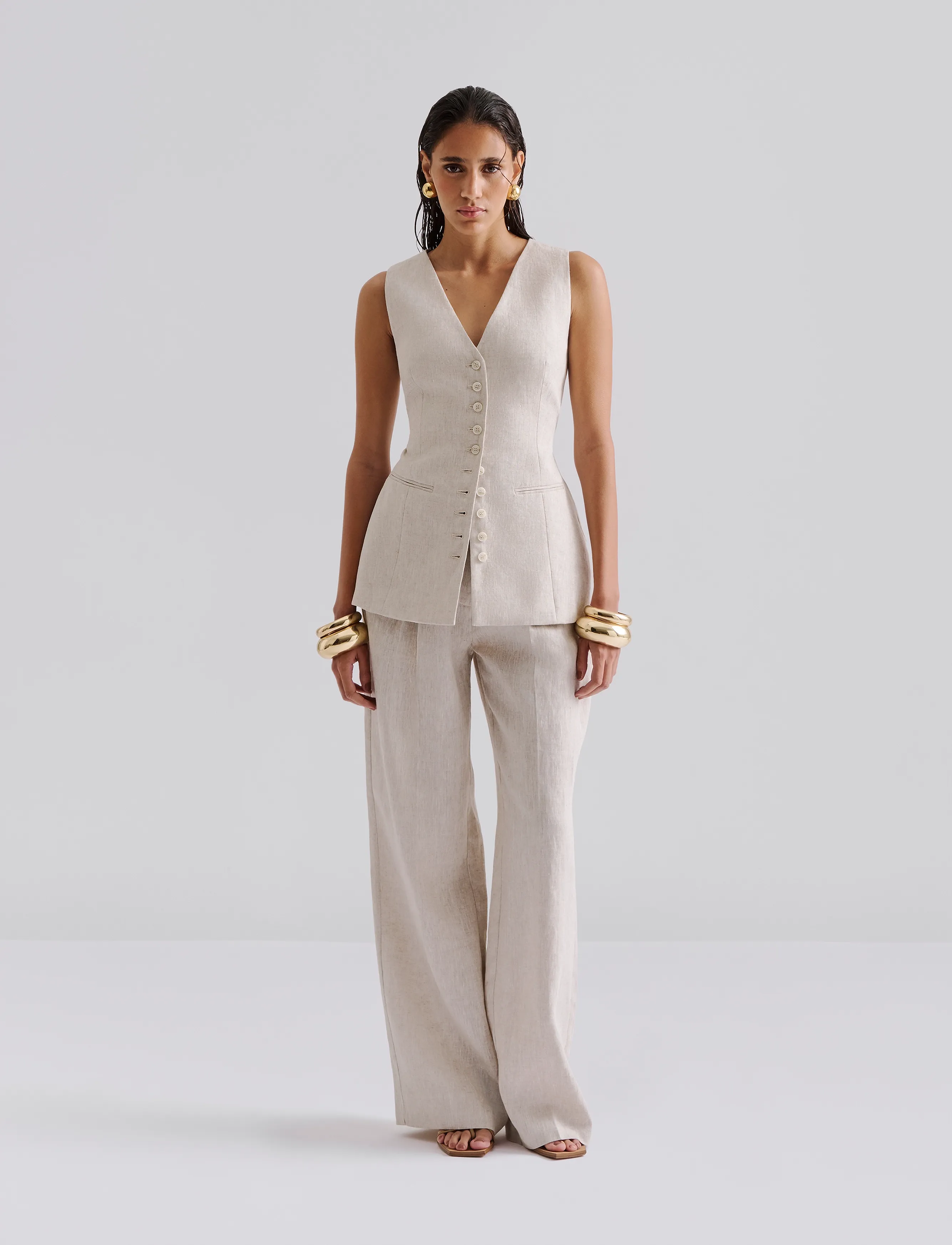 Malina - Cielo Linen Vest - waistcoats - sand - 4
