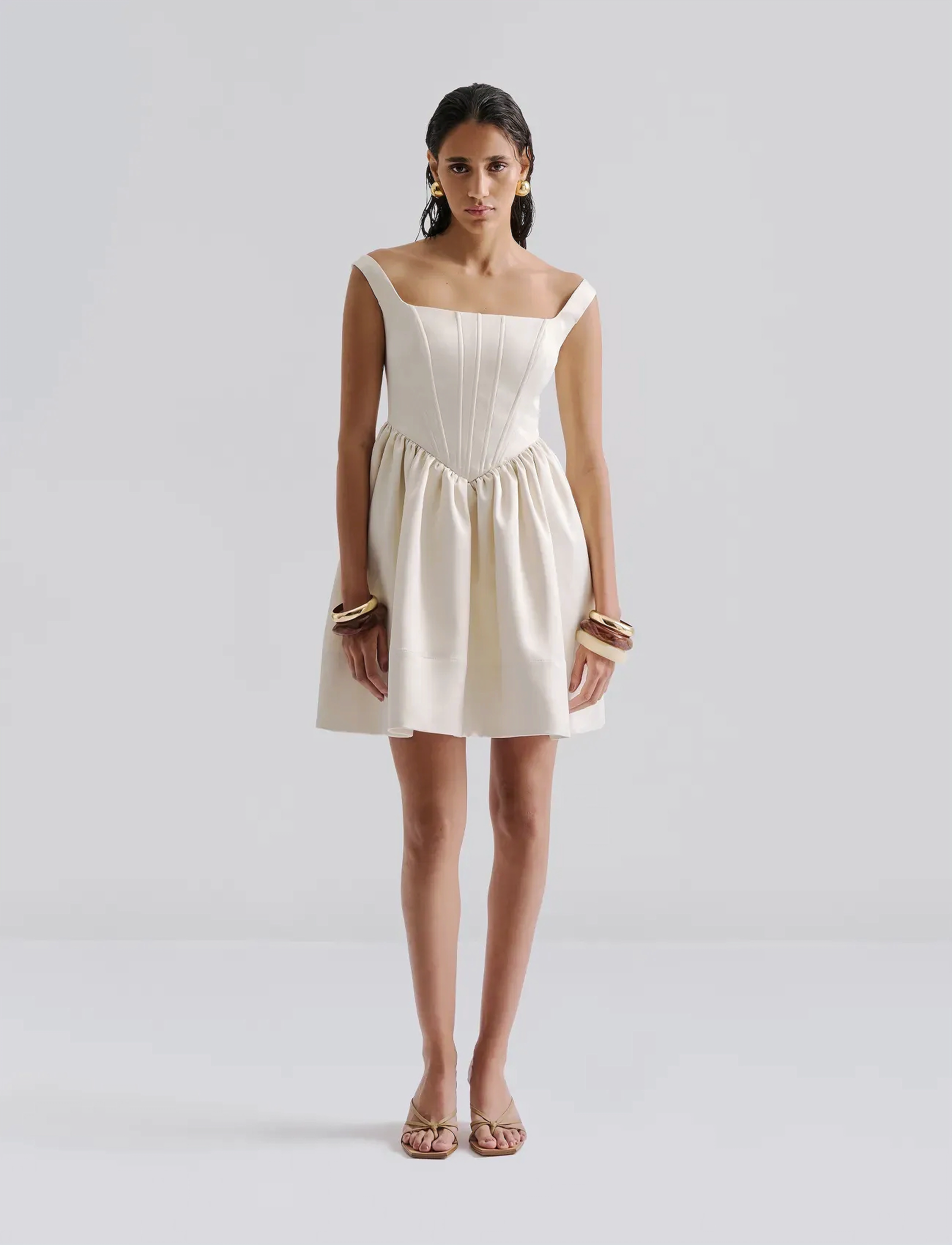 Malina Livia Drop Waist Mini Dress, 42, Dresses, Creme - Short Frauen