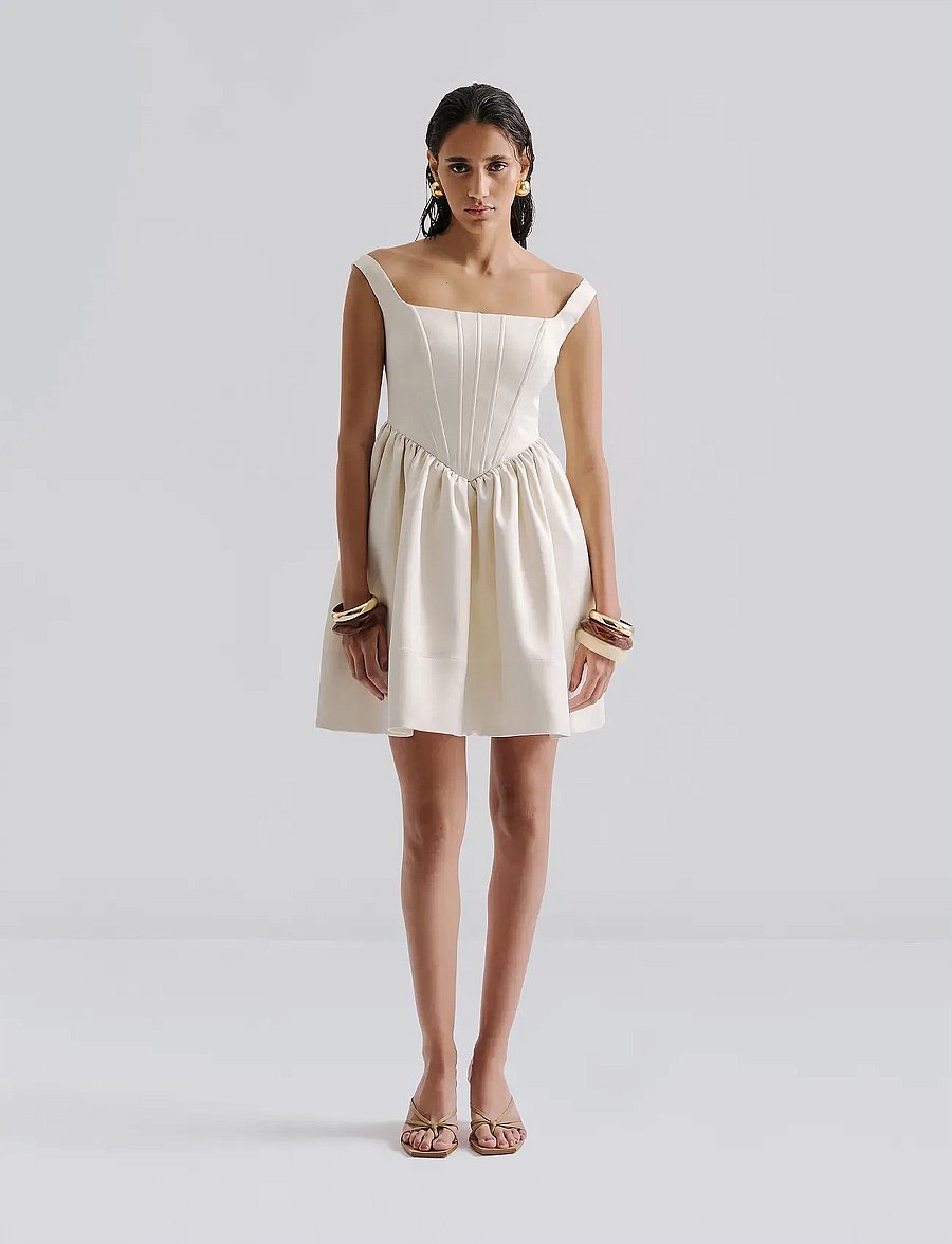 Malina - Livia Drop Waist Mini Dress - partykleider - vanilla - 0