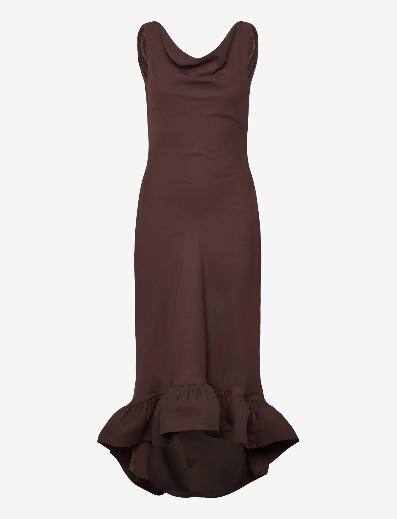 Malina - Alia Cowl Neck Ruffled Maxi Dress - abendkleider - chocolate - 1