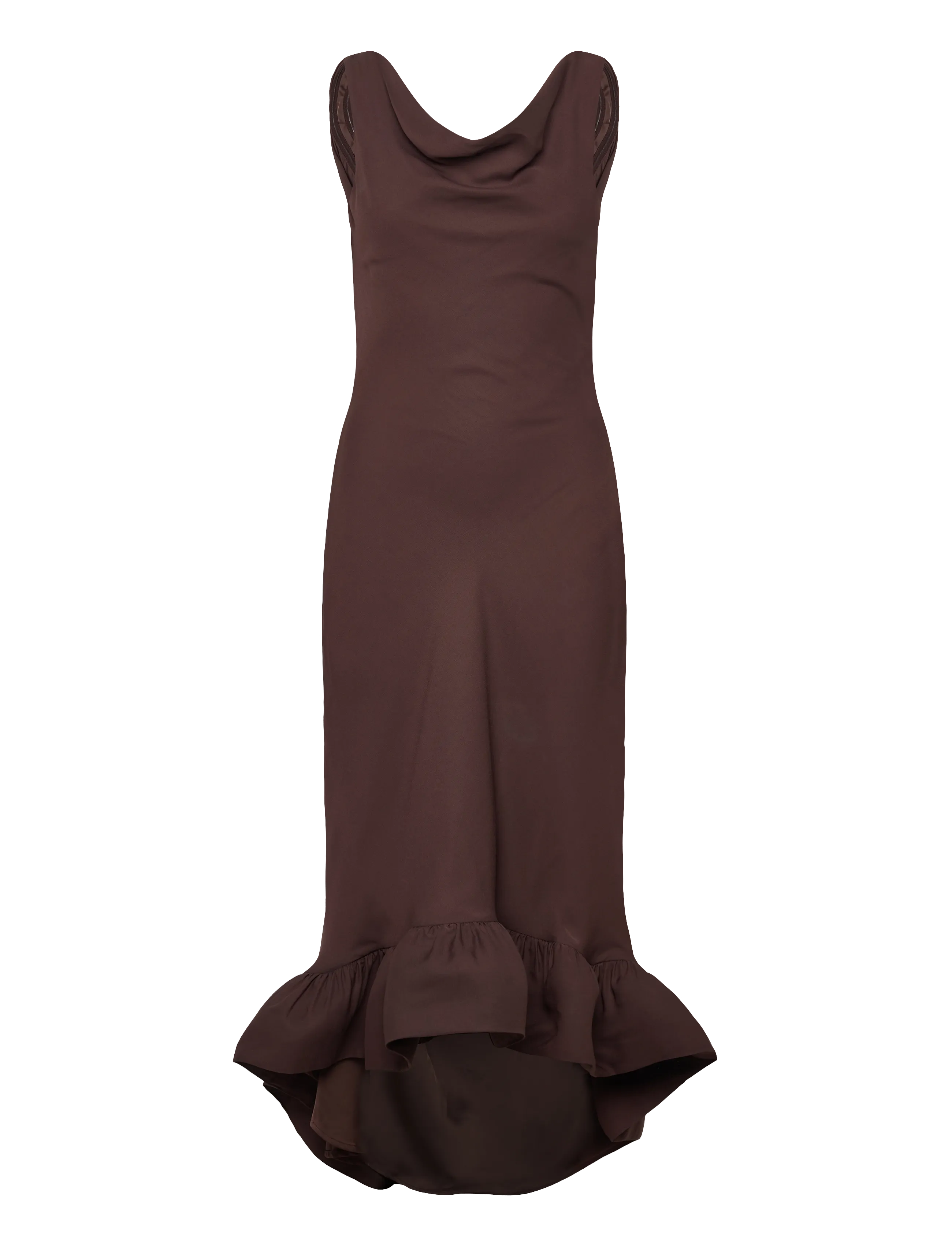 Malina Alia Cowl Neck Ruffled Maxi Dress - Premium stiilid - CHOCOLATE / brown