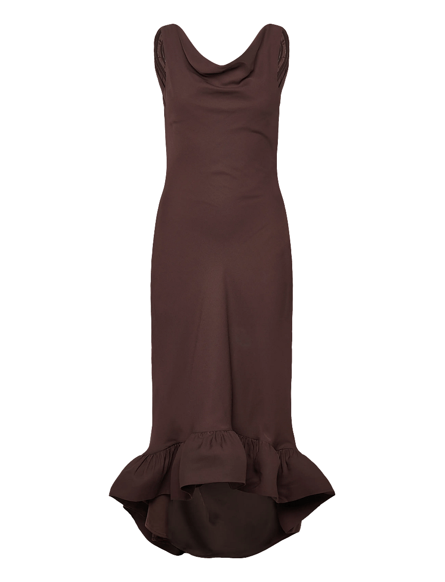Malina - Alia Cowl Neck Ruffled Maxi Dress - aftonklänningar - chocolate - 1
