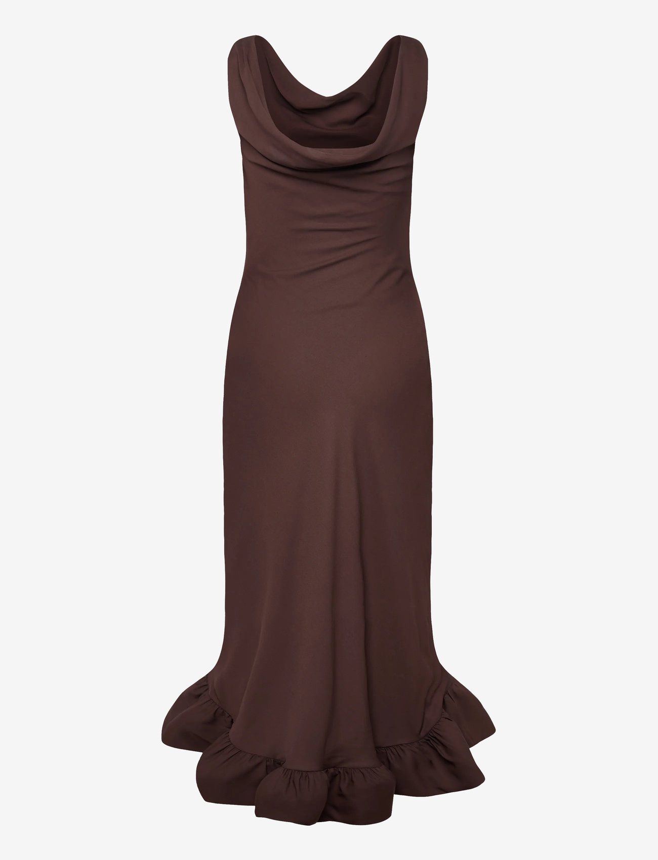 Malina - Alia Cowl Neck Ruffled Maxi Dress - abendkleider - chocolate - 2