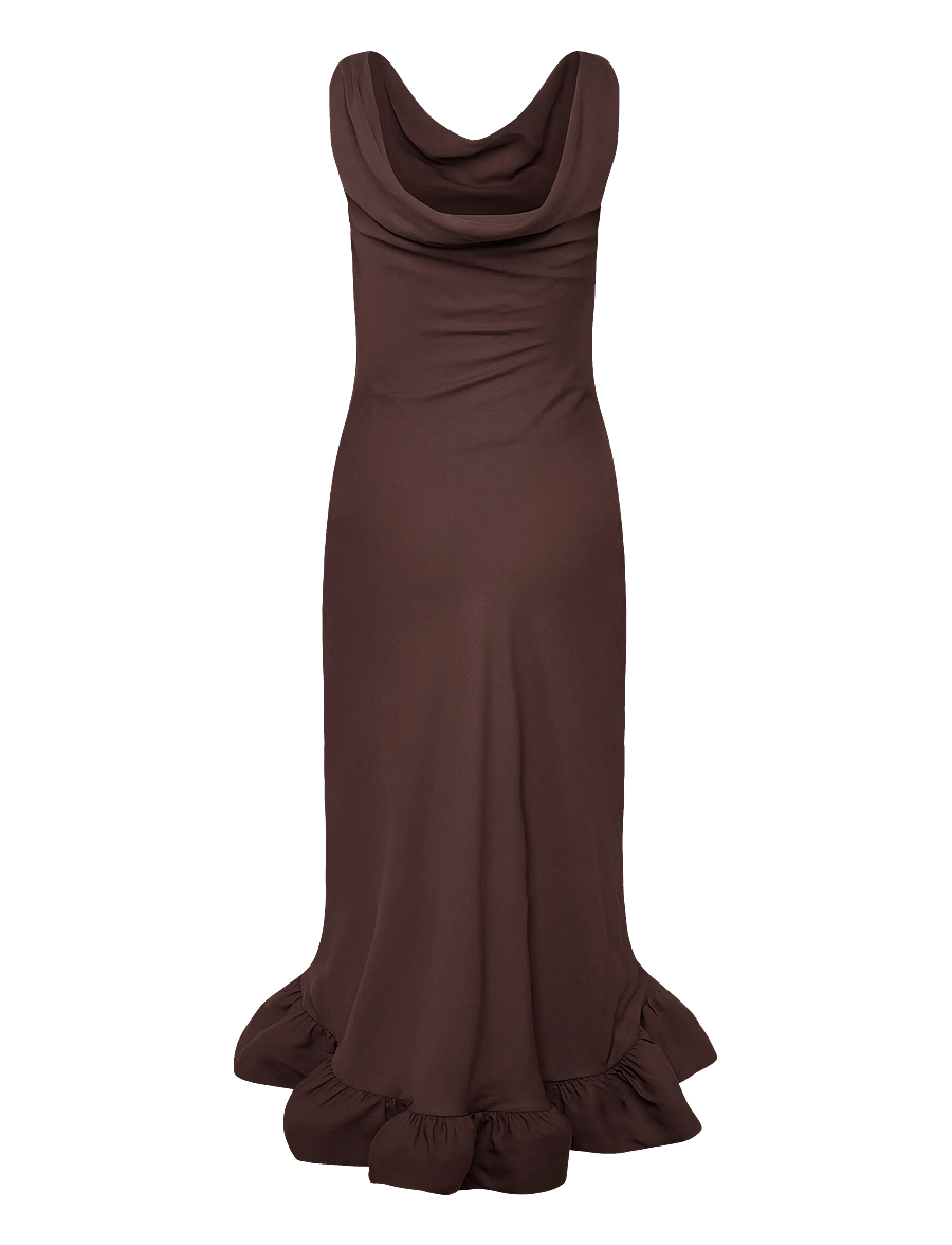 Malina - Alia Cowl Neck Ruffled Maxi Dress - aftonklänningar - chocolate - 2