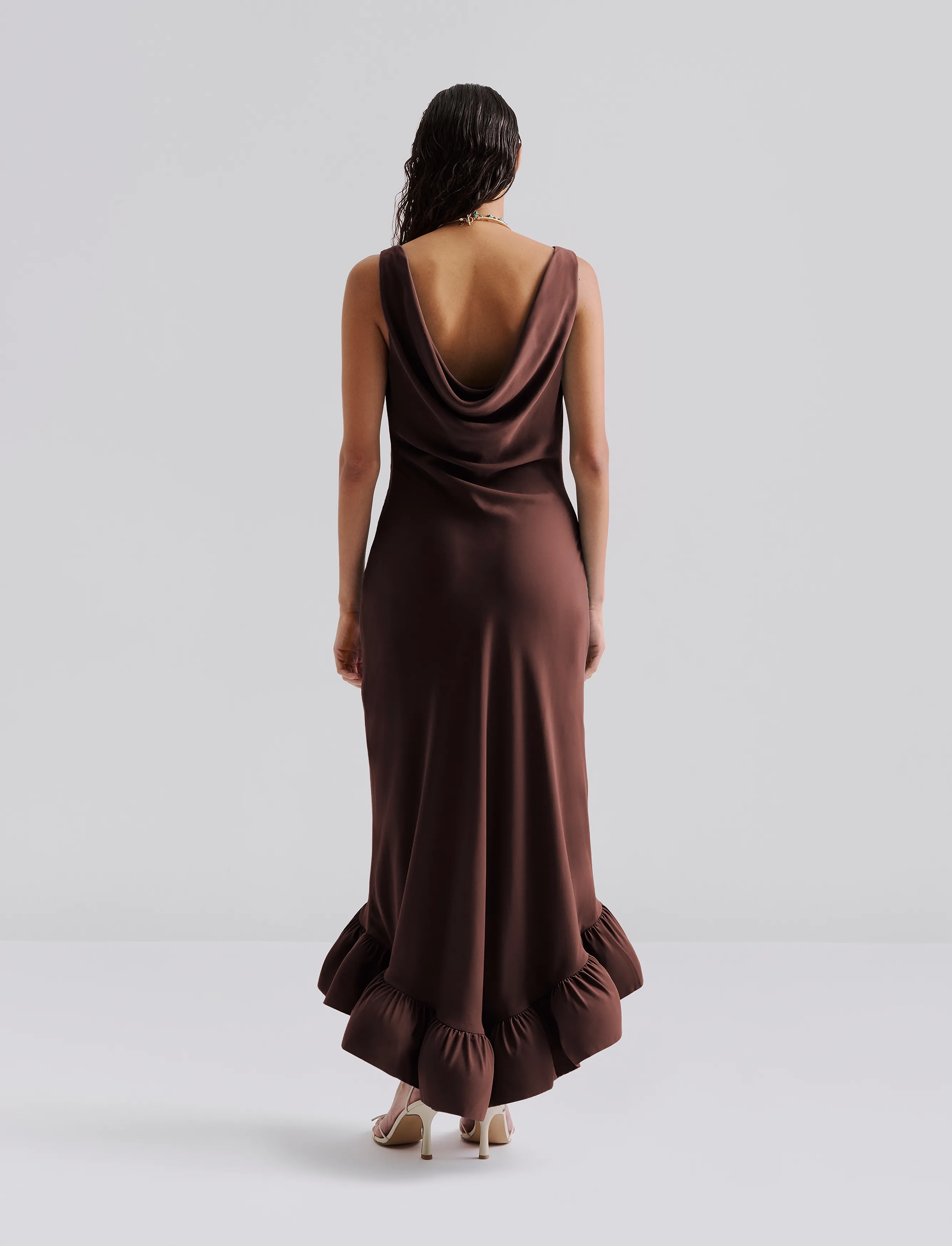 Malina - Alia Cowl Neck Ruffled Maxi Dress - Õhtukleidid - chocolate - 3
