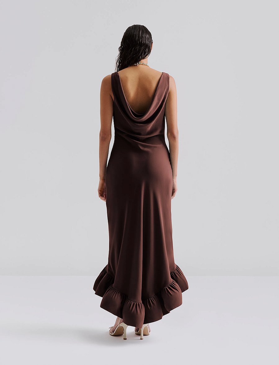 Malina - Alia Cowl Neck Ruffled Maxi Dress - aftonklänningar - chocolate - 3