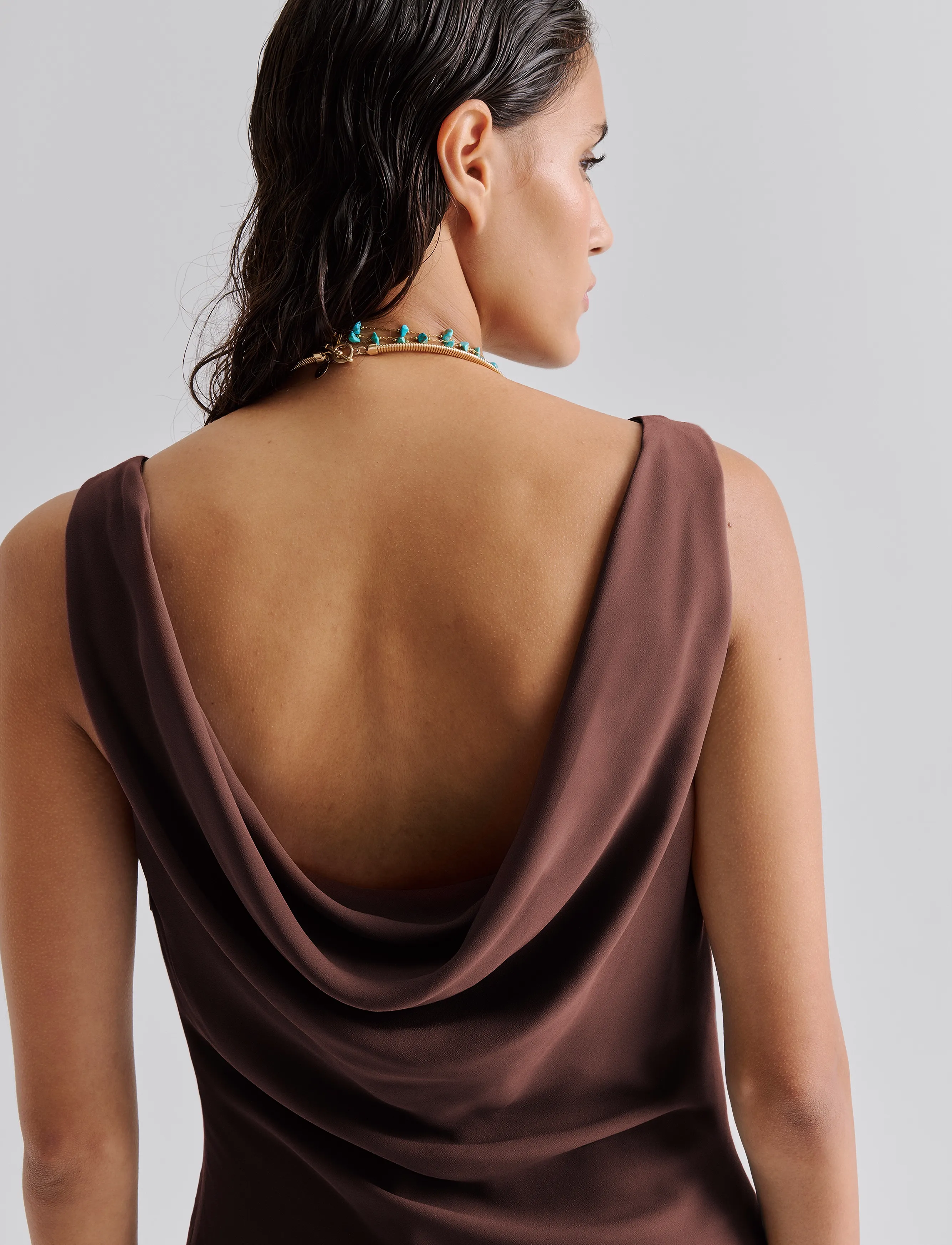 Malina - Alia Cowl Neck Ruffled Maxi Dress - Õhtukleidid - chocolate - 5