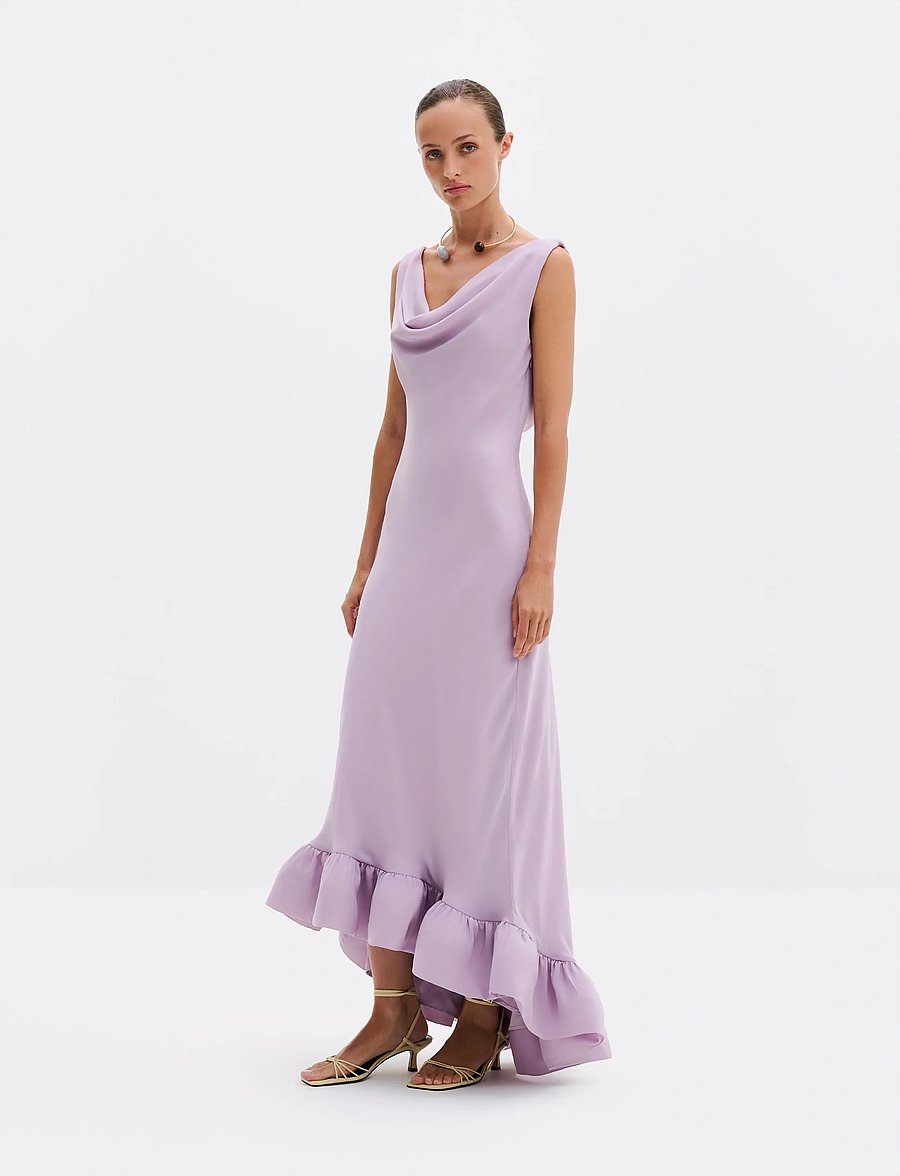 malila ruffle cowl neck chiffon cocktail dress Cowl Neck Ruffles Mini Slim A-line Dress Azlinn Hope
