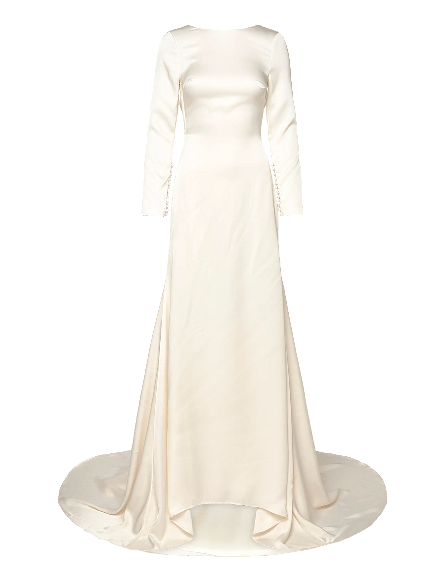 Malina - Hermine Long Sleeved Cowl Back Bridal Gown - trouwjurken - cream - 1