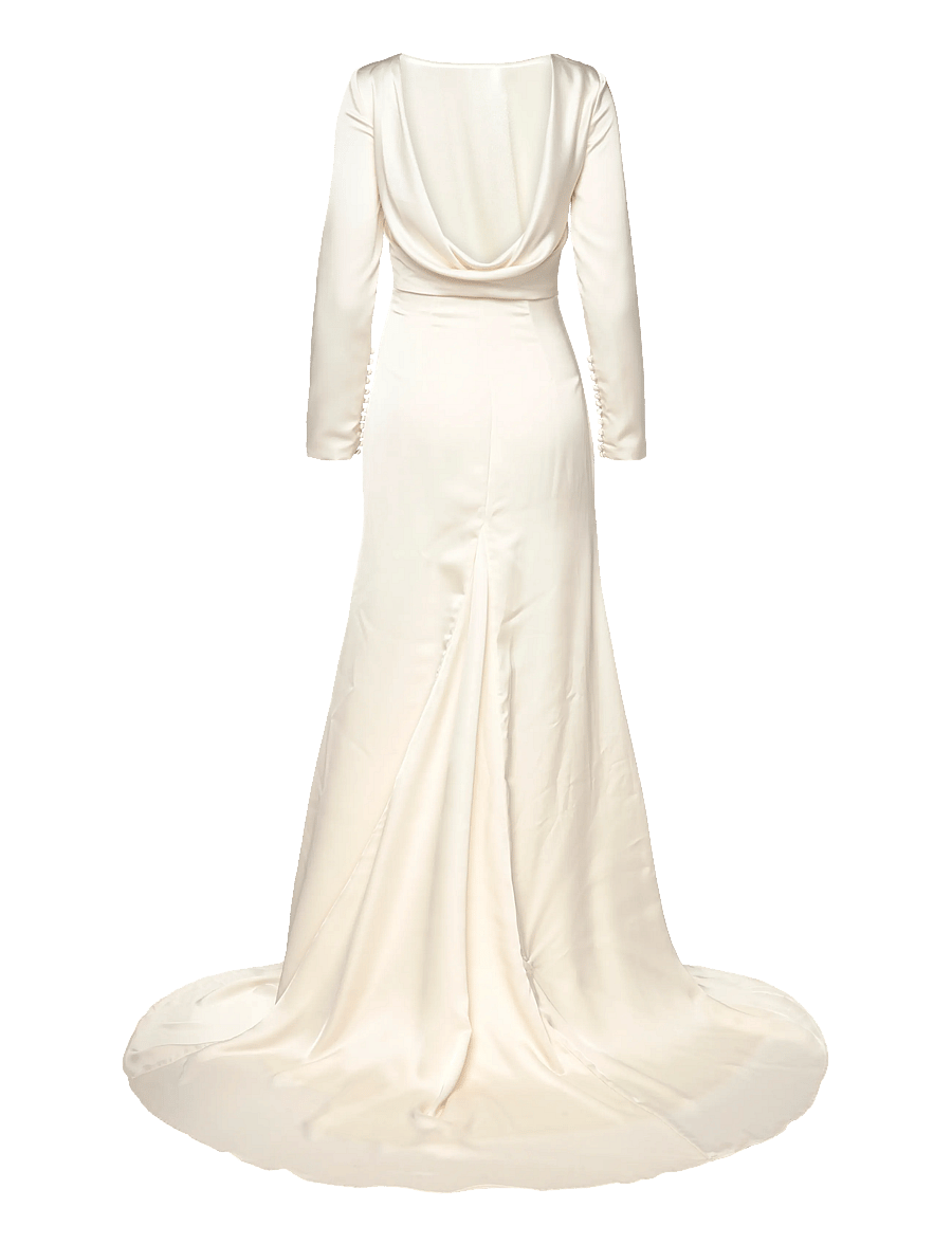 Malina - Hermine Long Sleeved Cowl Back Bridal Gown - trouwjurken - cream - 2