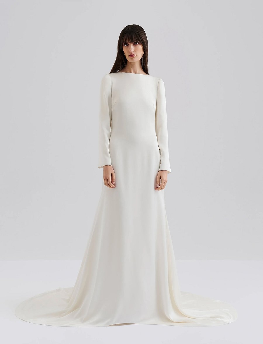 Malina - Hermine Long Sleeved Cowl Back Bridal Gown - trouwjurken - cream - 0