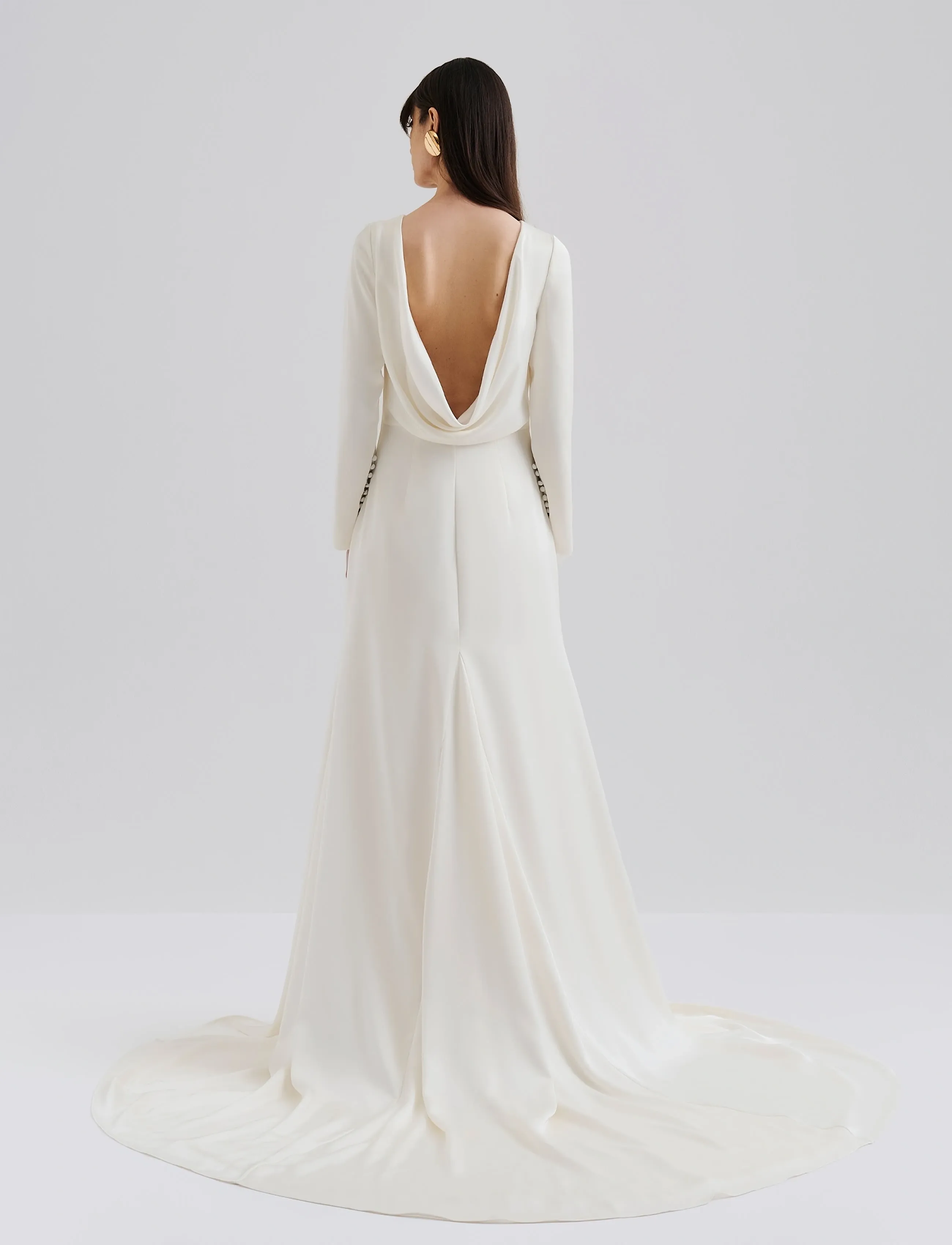 Malina - Hermine Long Sleeved Cowl Back Bridal Gown - trouwjurken - cream - 3