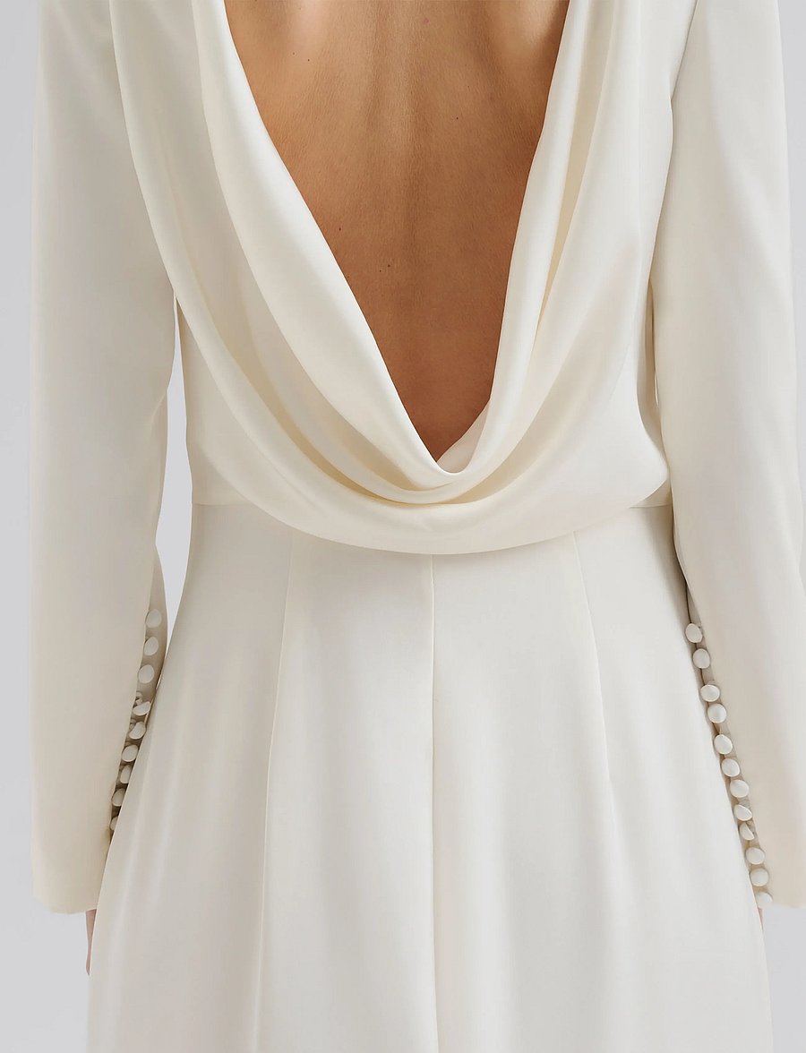 Malina - Hermine Long Sleeved Cowl Back Bridal Gown - trouwjurken - cream - 4