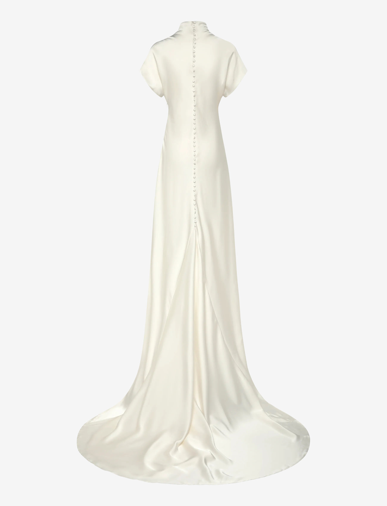 Malina - Alivia Short Sleeve Satin Bridal Gown - wedding dresses - cream - 2