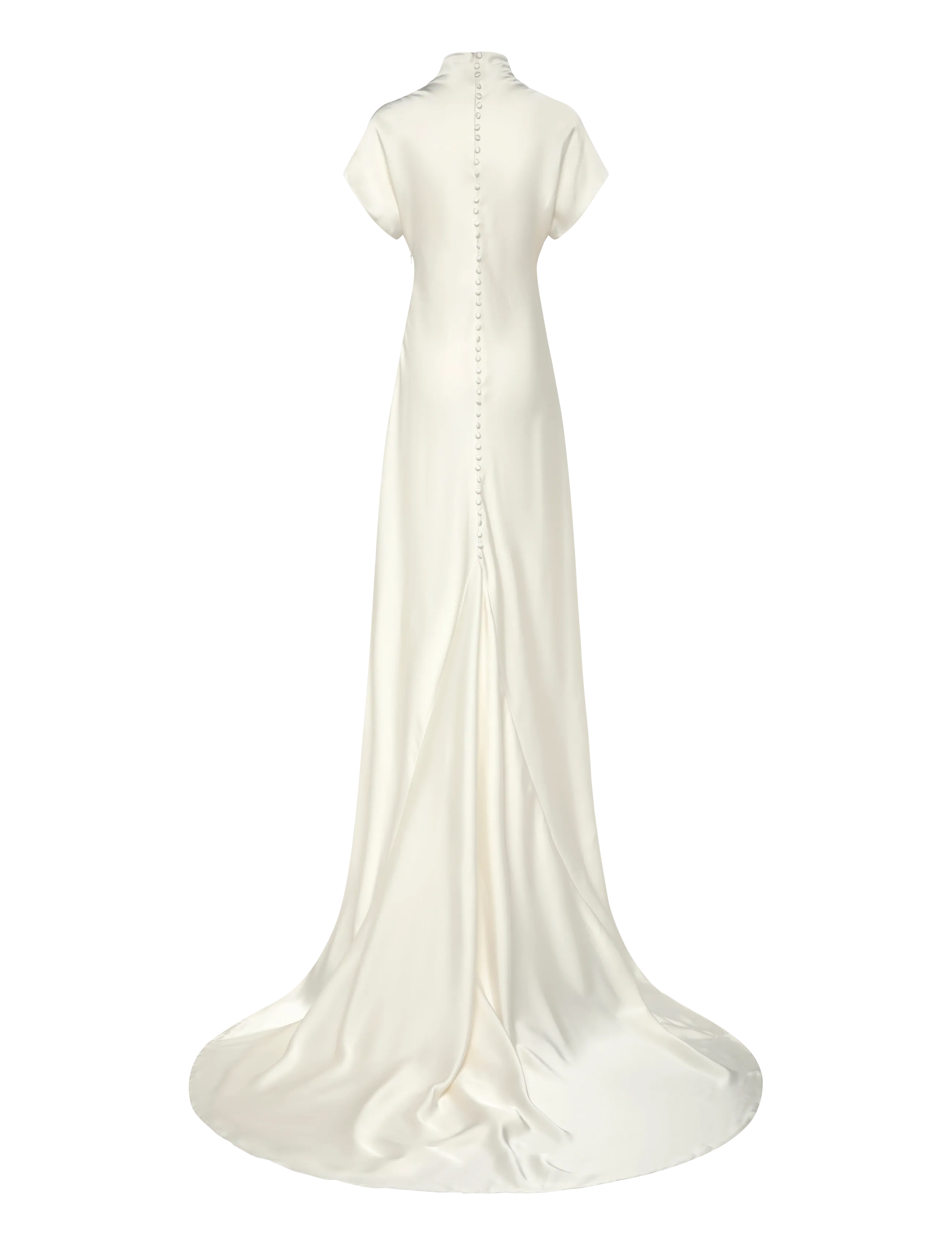 Malina - Alivia Short Sleeve Satin Bridal Gown - cream - 2