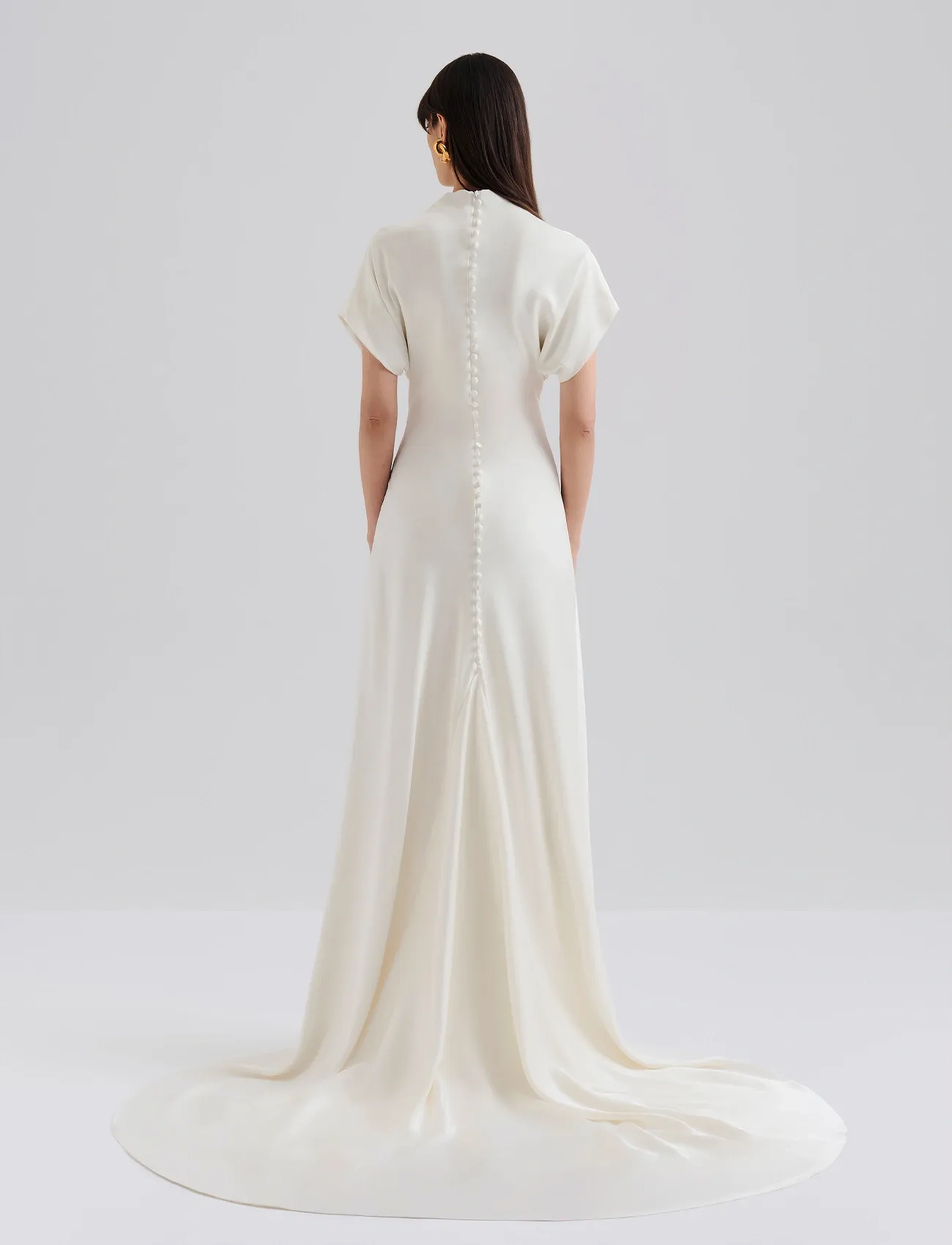 Malina - Alivia Short Sleeve Satin Bridal Gown - cream - 3