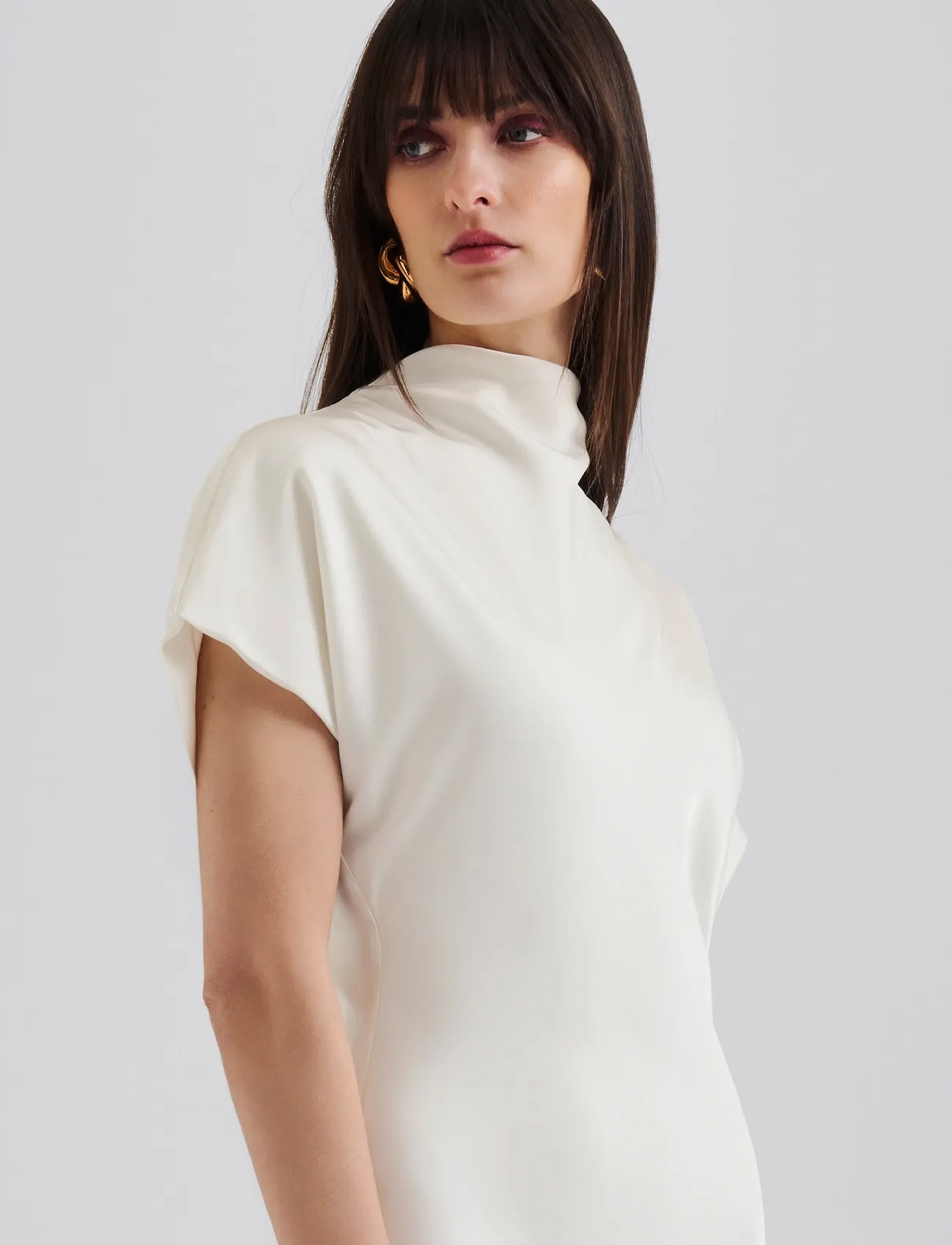 Malina - Alivia Short Sleeve Satin Bridal Gown - cream - 5