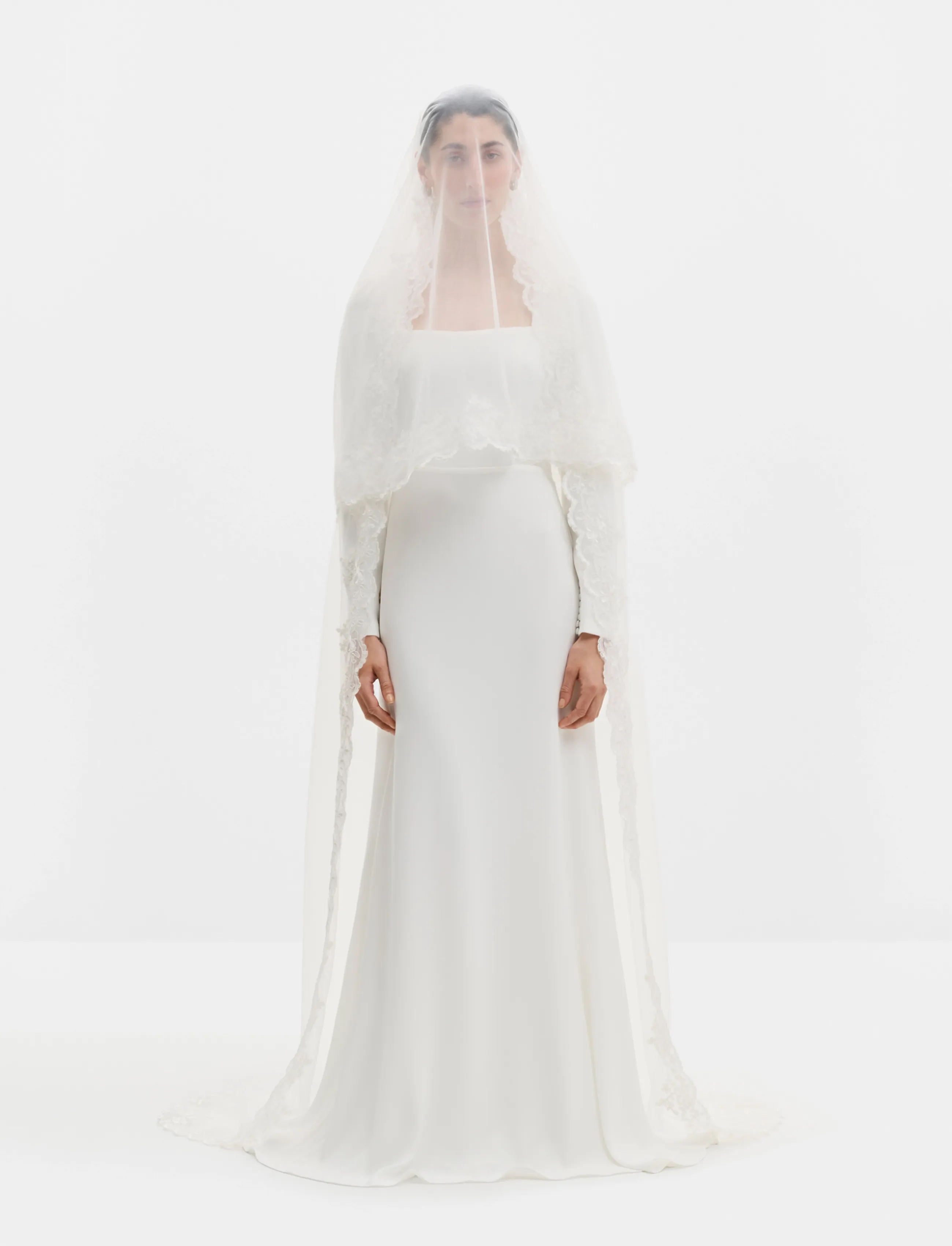 Malina - Lace Trimmed Cathedral-Length Blusher Veil - ivory - 3