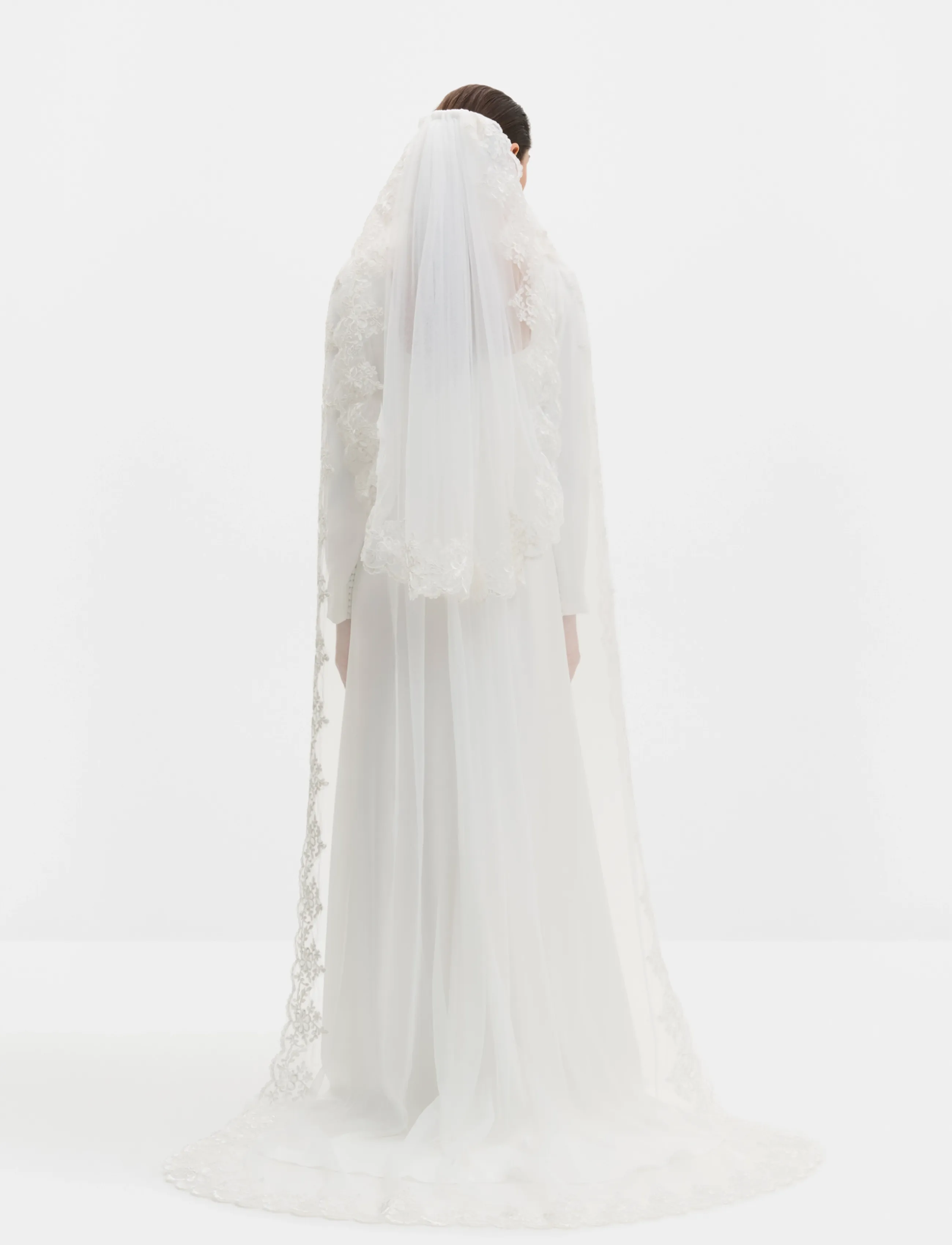 Malina - Lace Trimmed Cathedral-Length Blusher Veil - ivory - 4