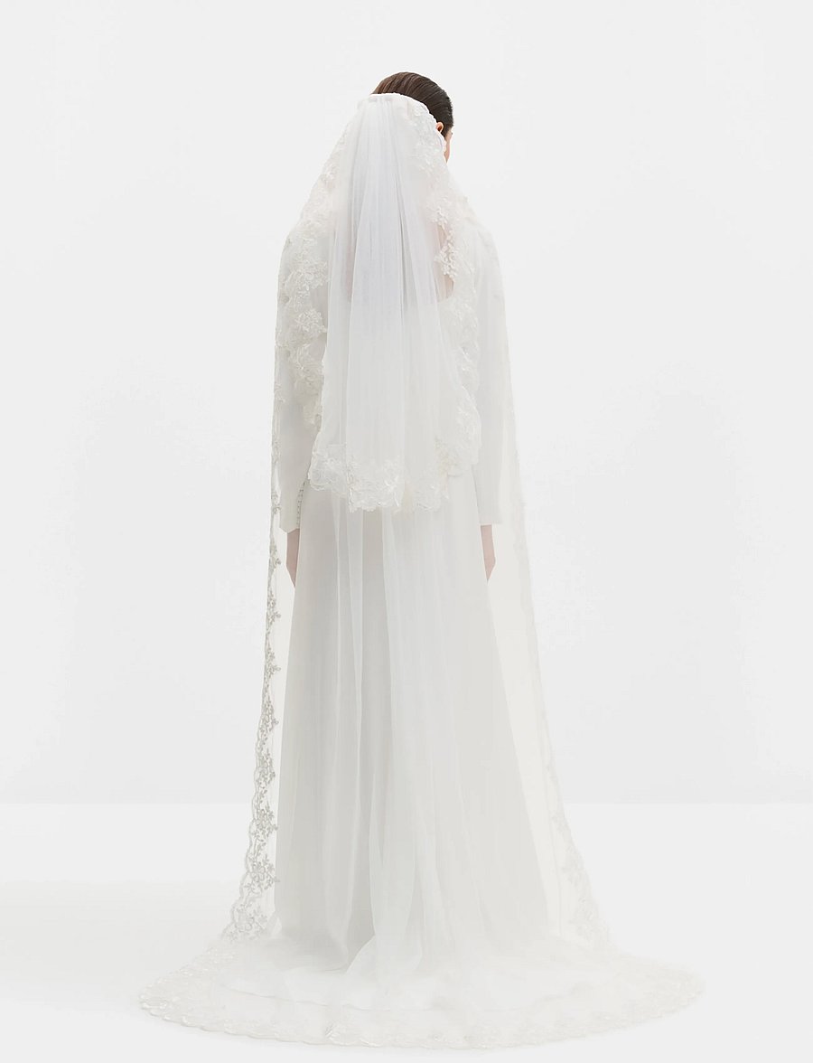 Malina - Lace Trimmed Cathedral-Length Blusher Veil - pulmakleidid - ivory - 4