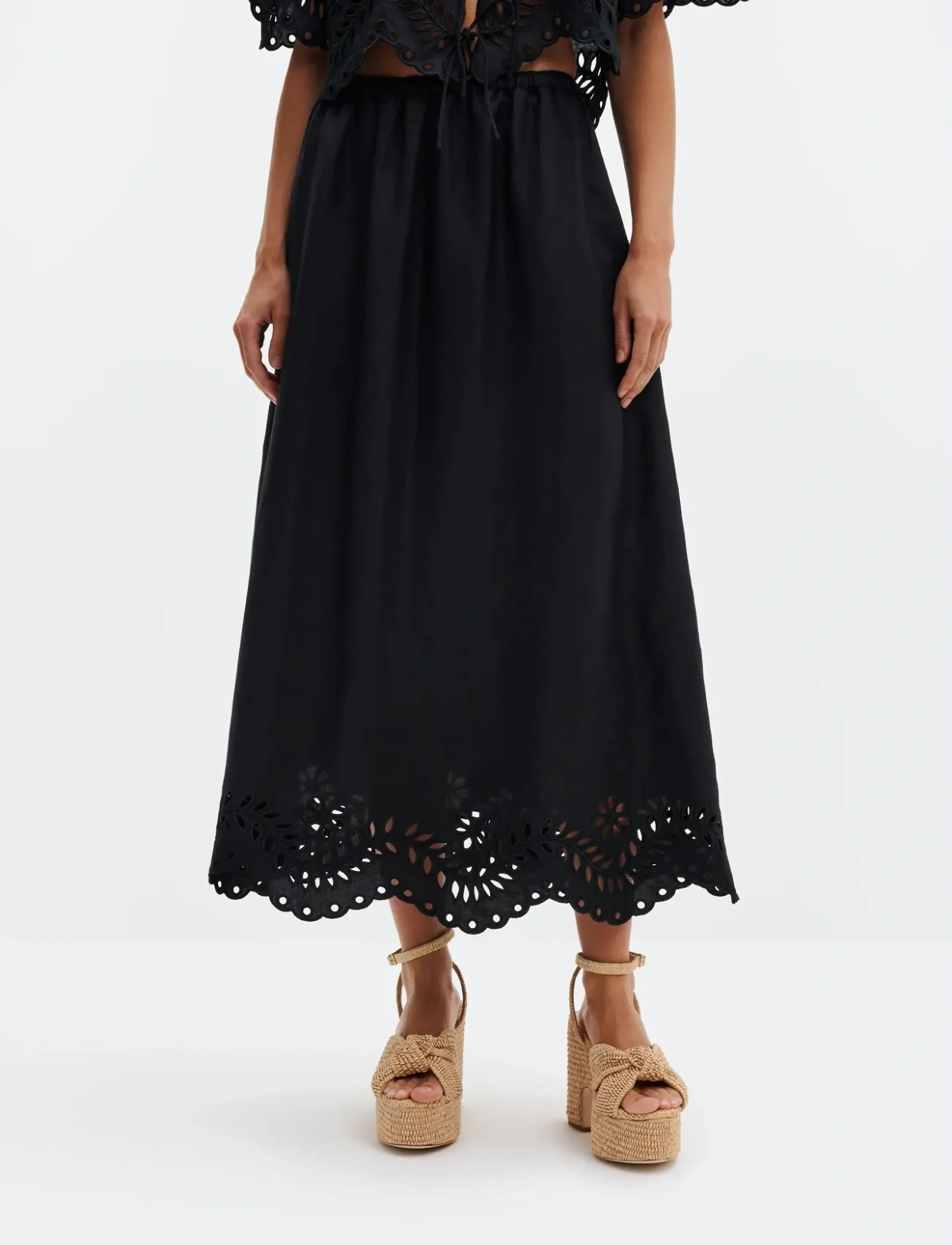 Malina Chara Broderie Anglais Maxi Skirt - Maxi skirts - BLACK / black