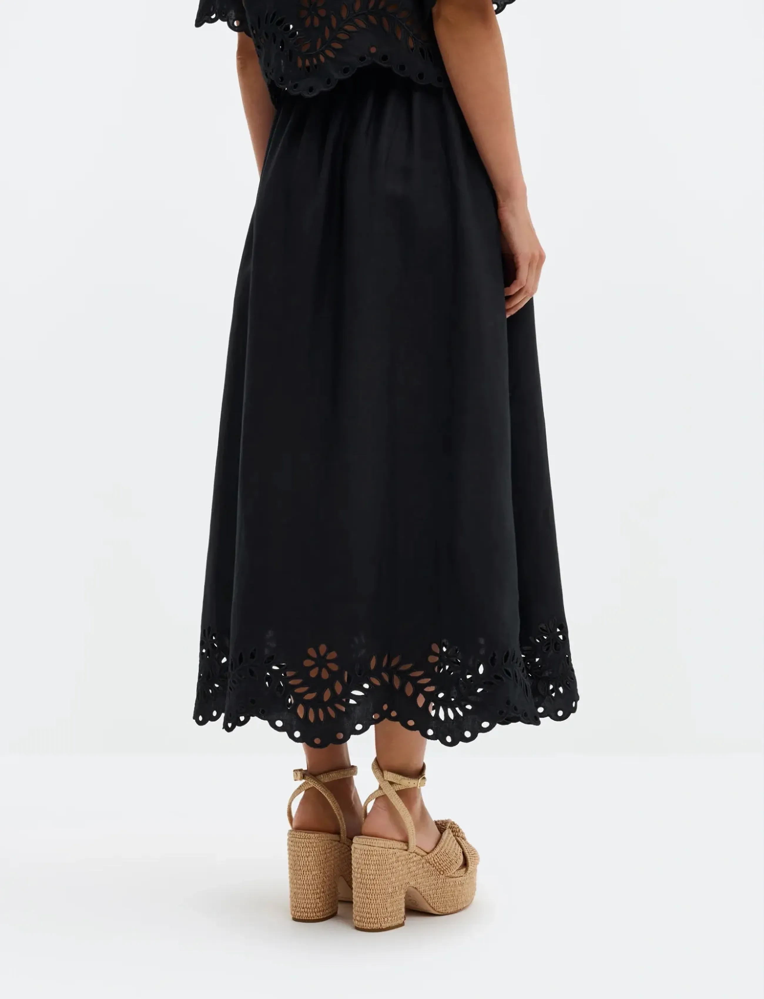 Malina - Chara Broderie Anglais Maxi Skirt - lange skjørt - black - 2