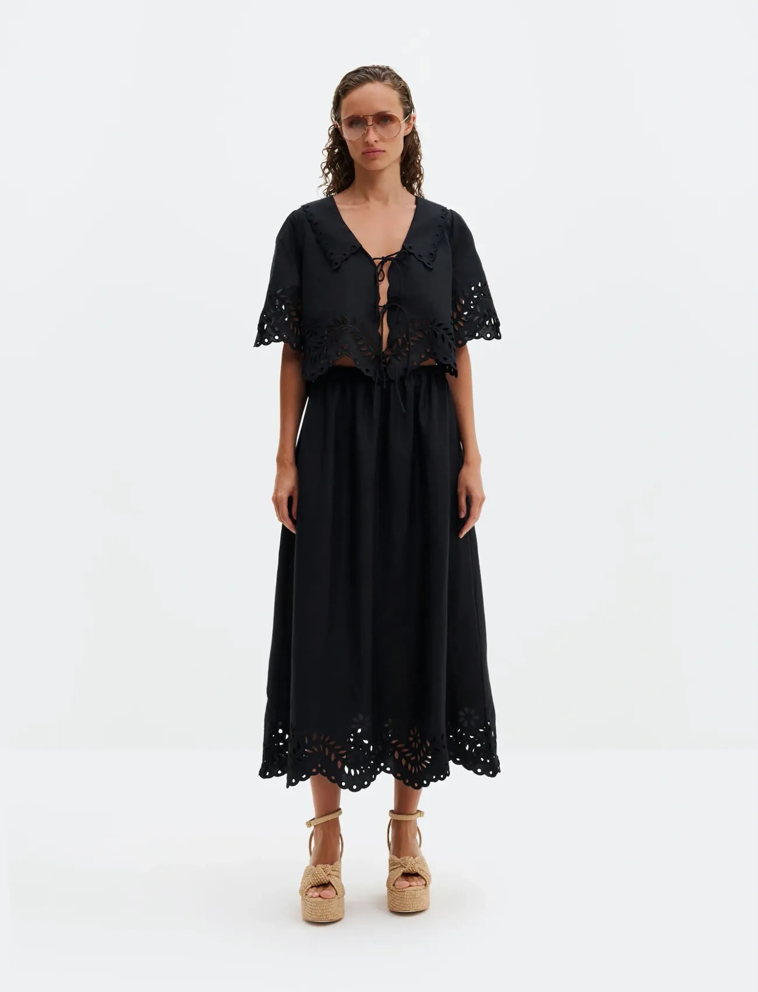 Malina - Chara Broderie Anglais Maxi Skirt - lange skjørt - black - 4