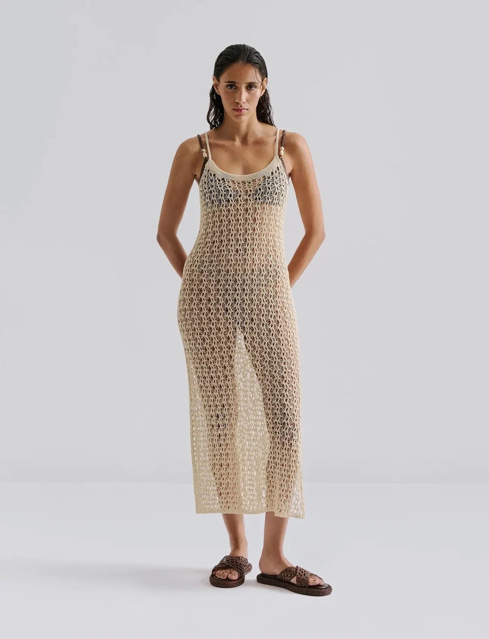 Malina - Claudine Knitted Slip Beach Maxi Dress - strandmode - sand - 0