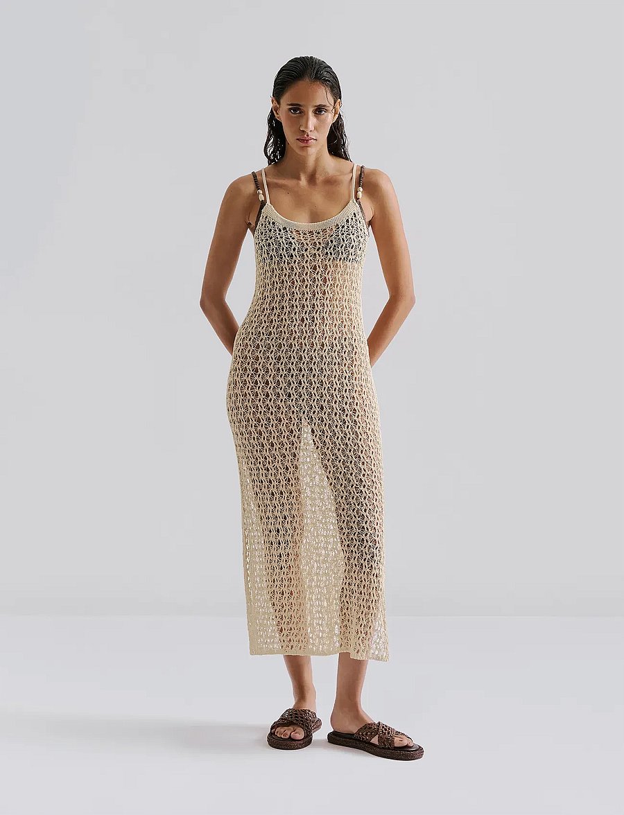 Malina - Claudine Knitted Slip Beach Maxi Dress - strandmode - sand - 0