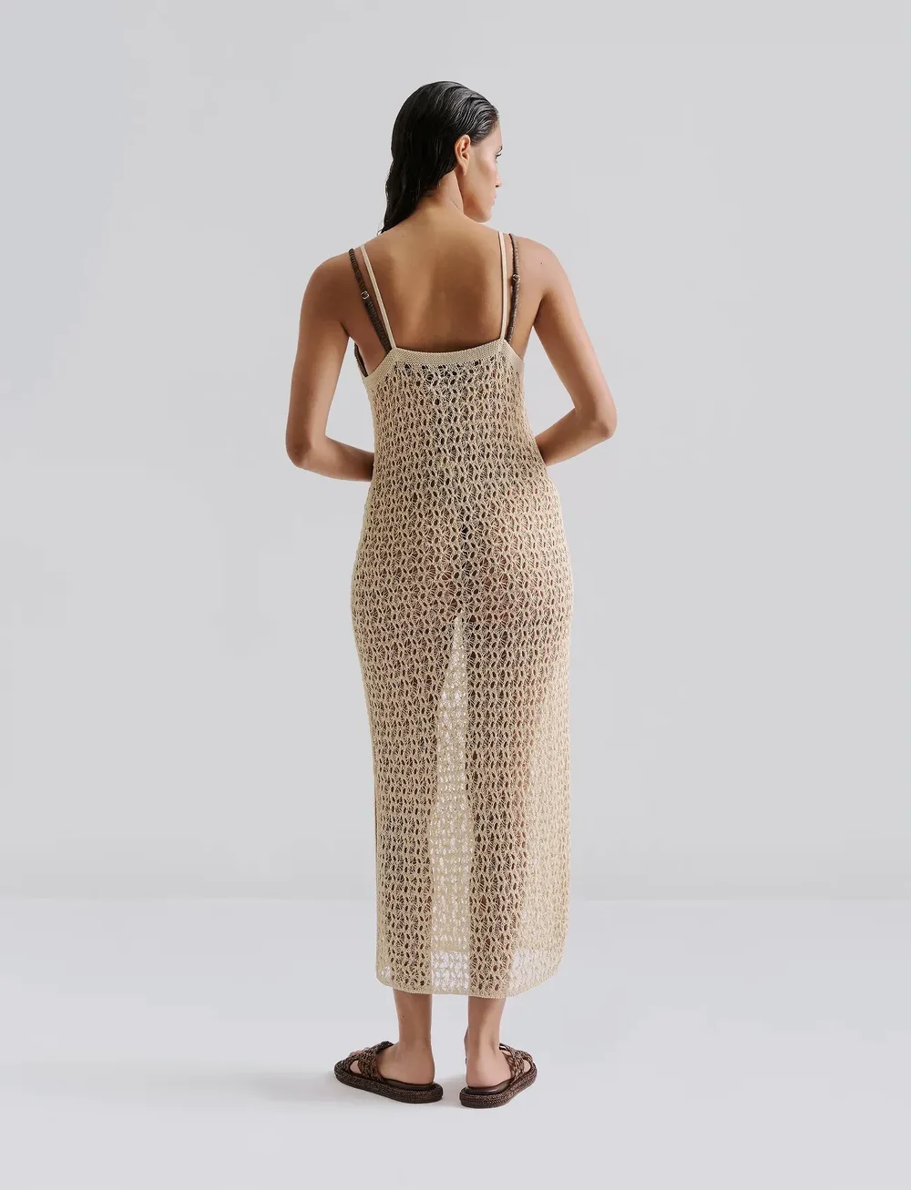 Malina - Claudine Knitted Slip Beach Maxi Dress - strandmode - sand - 5