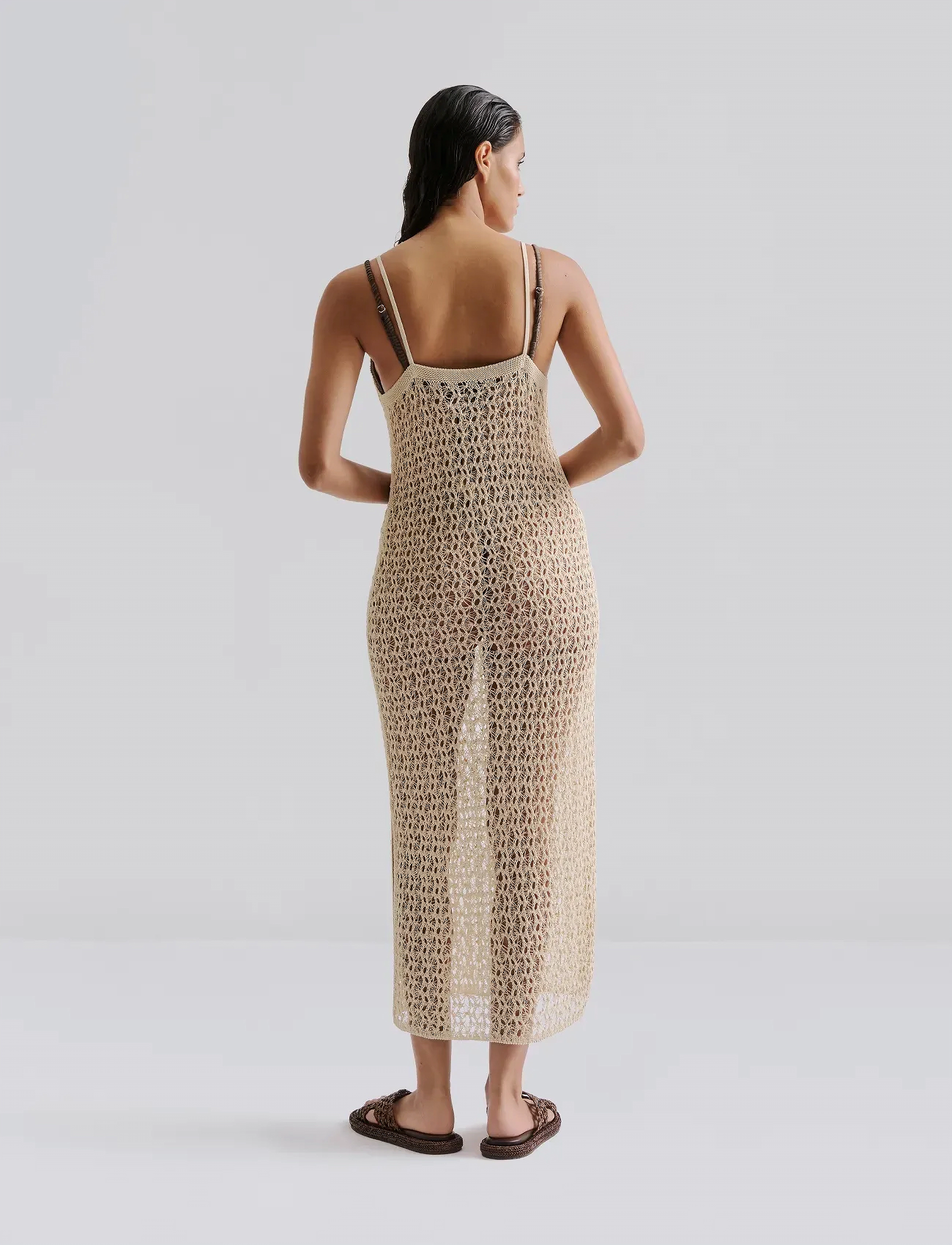 Malina - Claudine Knitted Slip Beach Maxi Dress - strandtøj - sand - 5