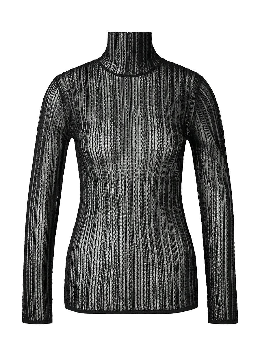 Malina - Zelie Sheer Knitted Turtleneck top - rullekraver - black - 1
