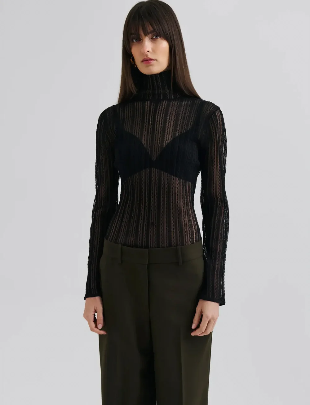 Malina - Zelie Sheer Knitted Turtleneck top - turtlenecks - black - 0