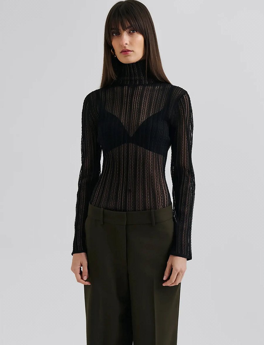 Malina - Zelie Sheer Knitted Turtleneck top - rullekraver - black - 0