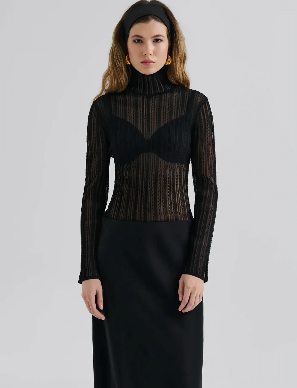Malina - Zelie Sheer Knitted Turtleneck top - turtlenecks - black - 3