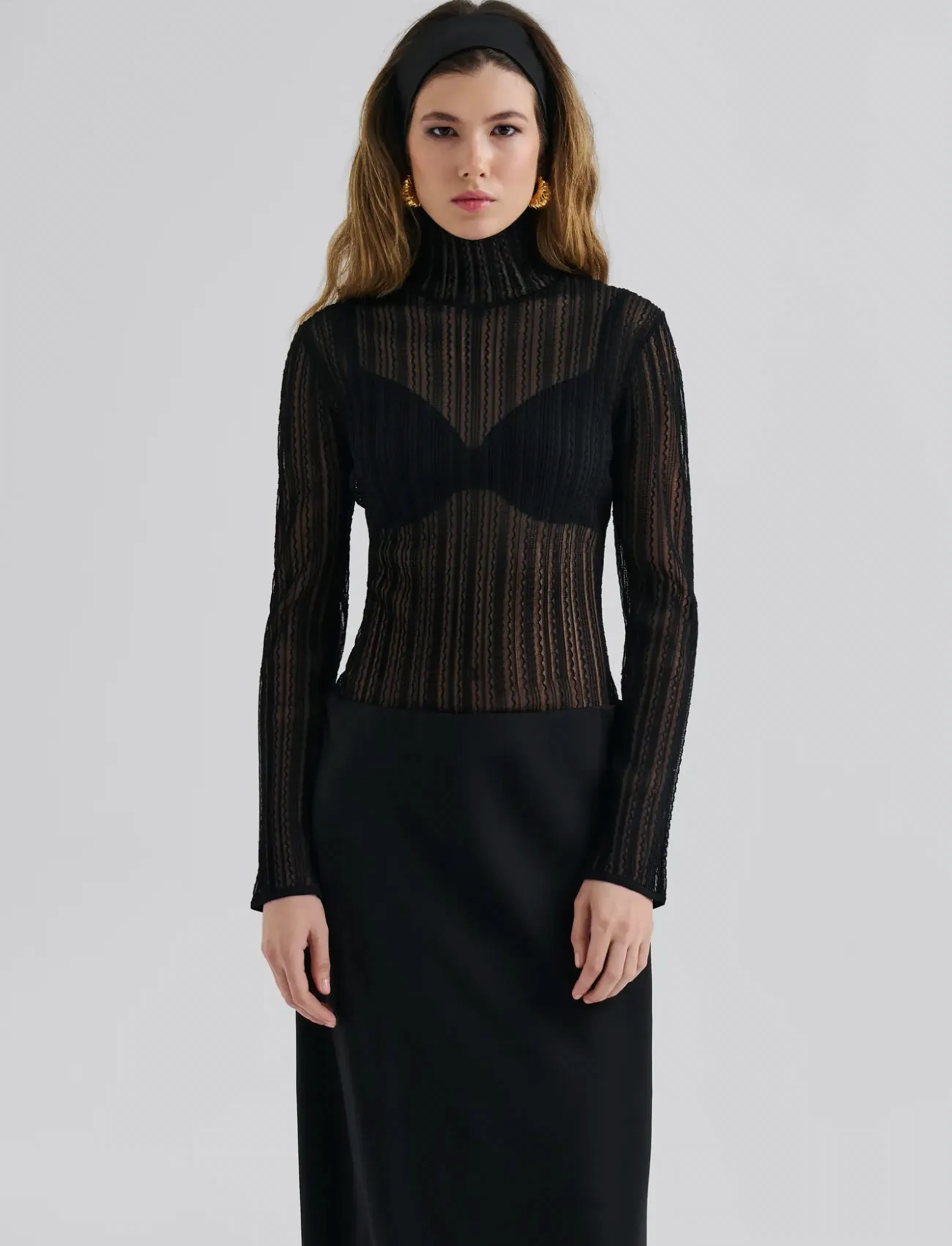 Malina - Zelie Sheer Knitted Turtleneck top - pulls à col roulé - black - 3