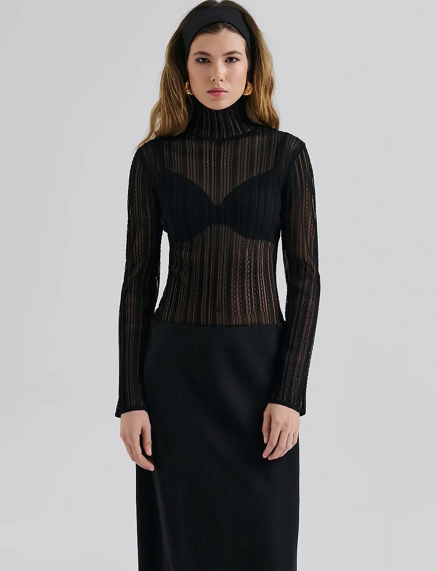 Malina - Zelie Sheer Knitted Turtleneck top - rullekraver - black - 3