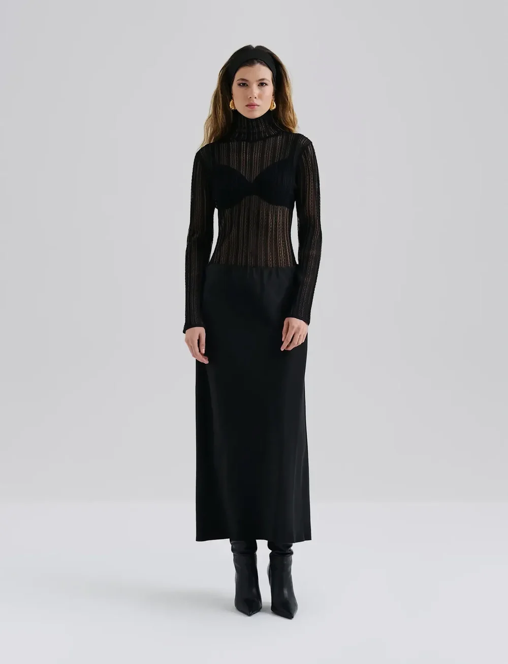 Malina - Zelie Sheer Knitted Turtleneck top - turtlenecks - black - 4