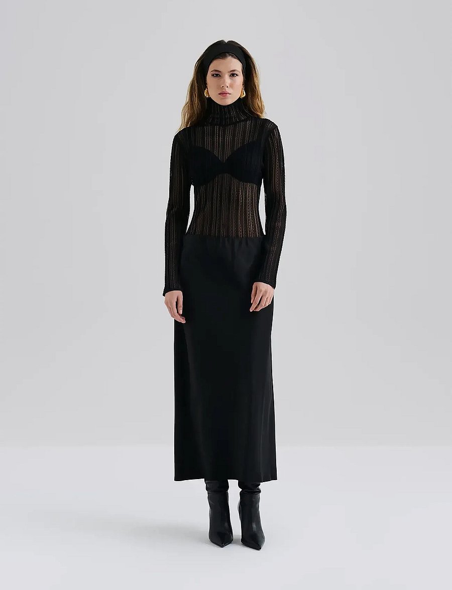 Malina - Zelie Sheer Knitted Turtleneck top - rullekraver - black - 4